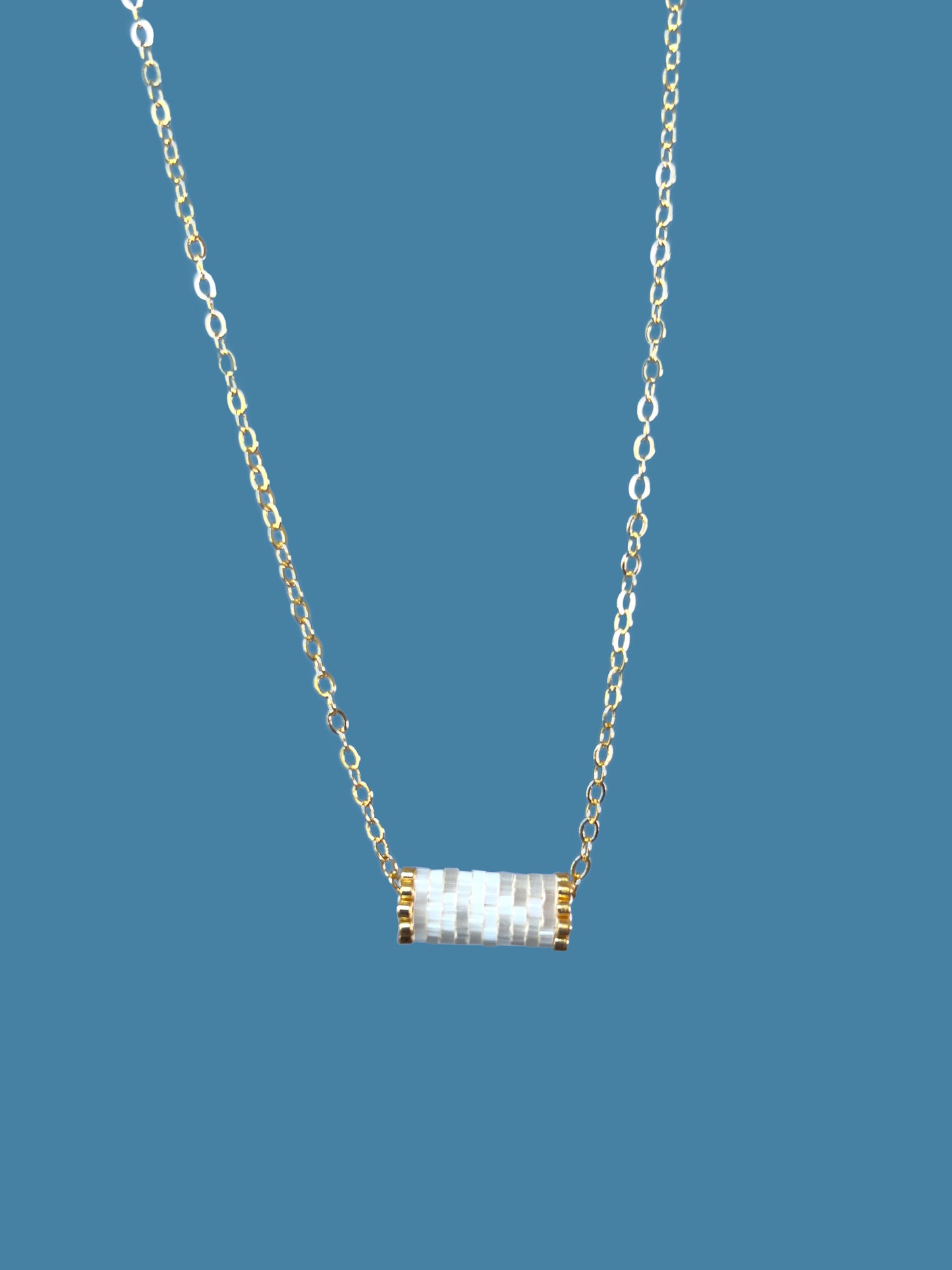 "Ivory" Creamy White Satin Tube Pendant Necklace