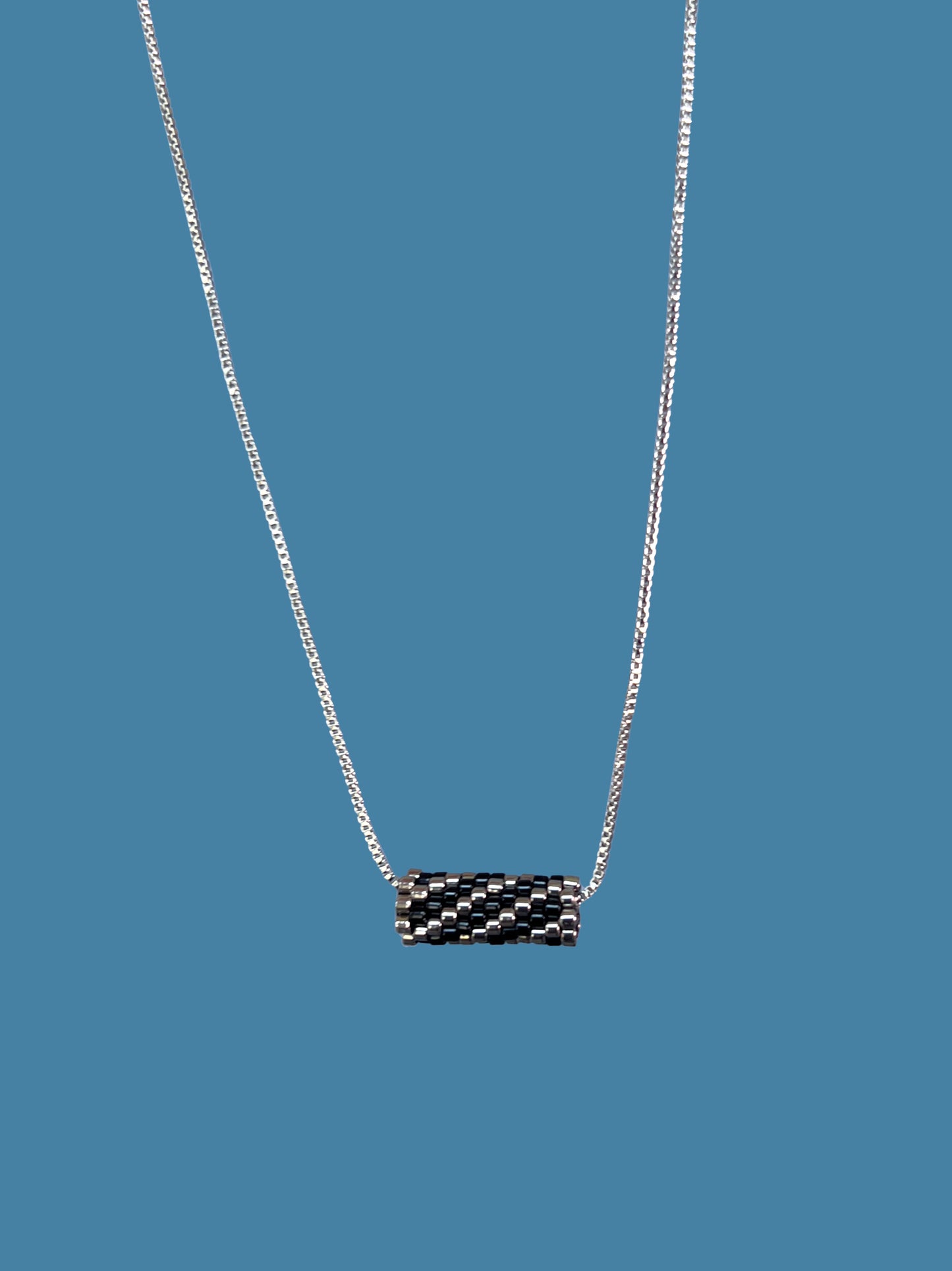 "Sierra" Dark Silver and Black Tube Diagonal Pendant Necklace