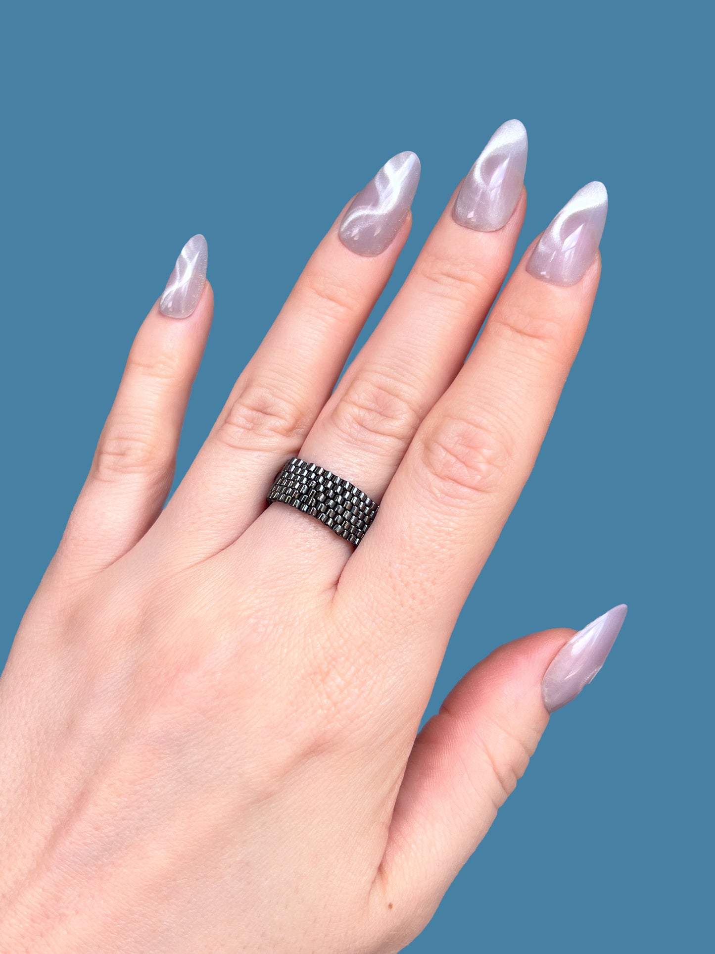 "Ash" Gunmetal Seed Bead Ring