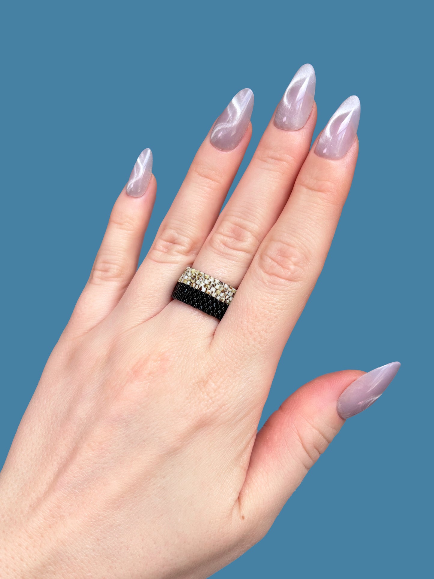 "Vesper" Stone and Black Seed Bead Ring
