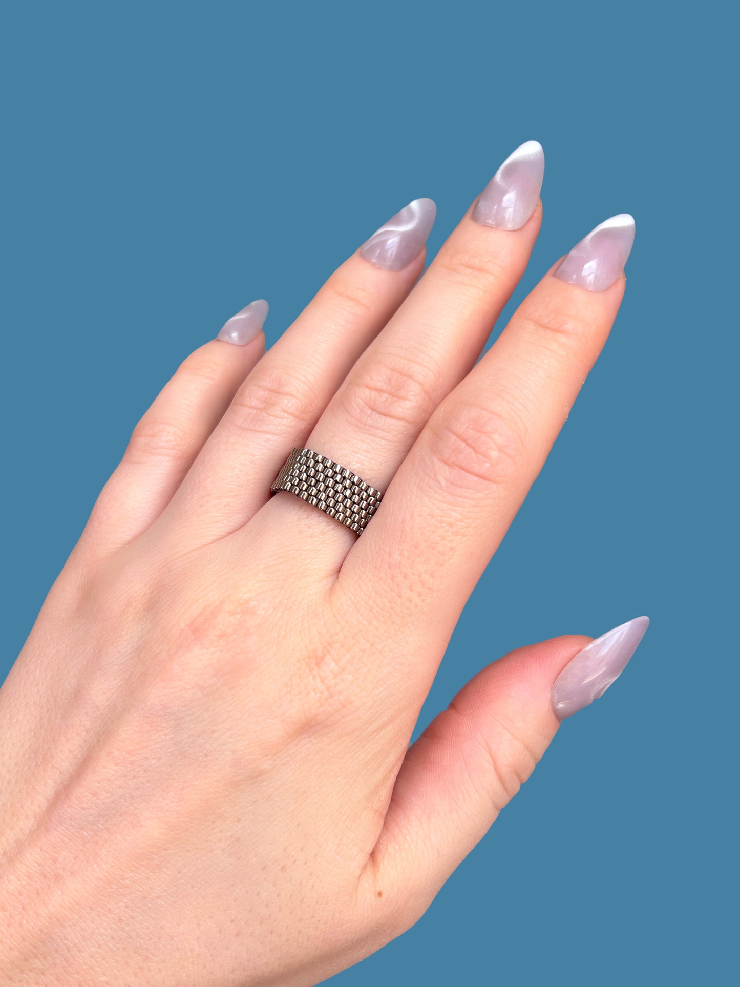"Stella" Dark Silver Seed Bead Ring
