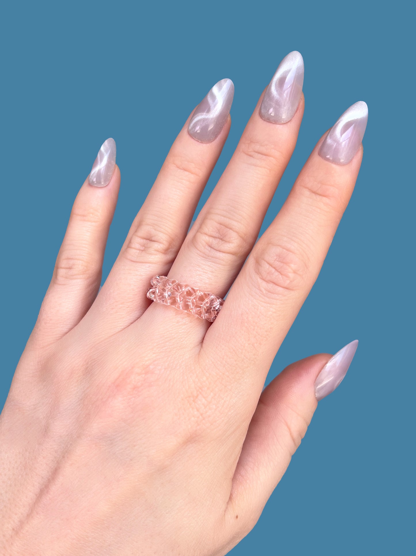 "Rosaline" Pink Braid Beaded Ring