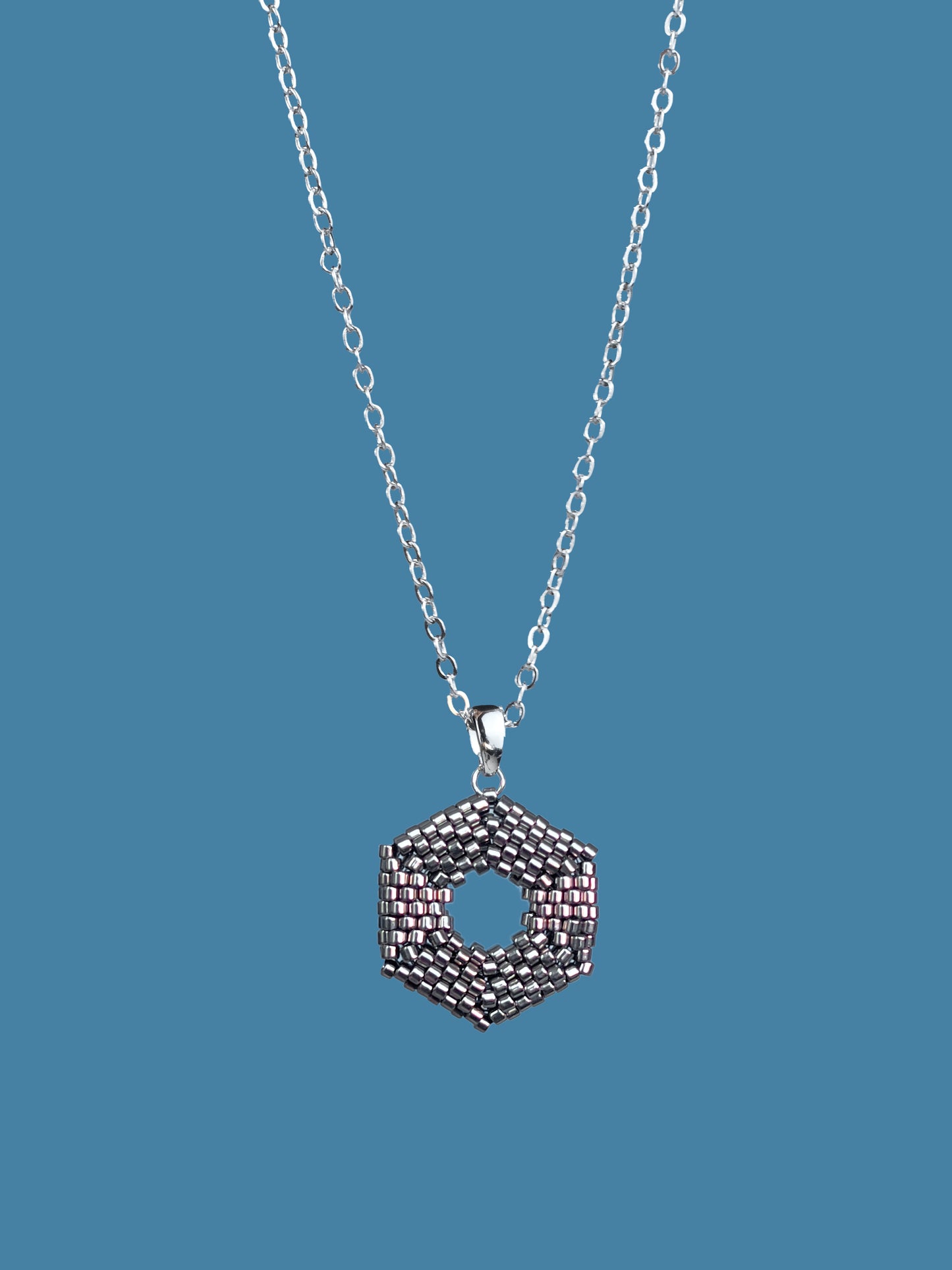 "Celestia Silver" Hexagon Silver Pendant Necklace