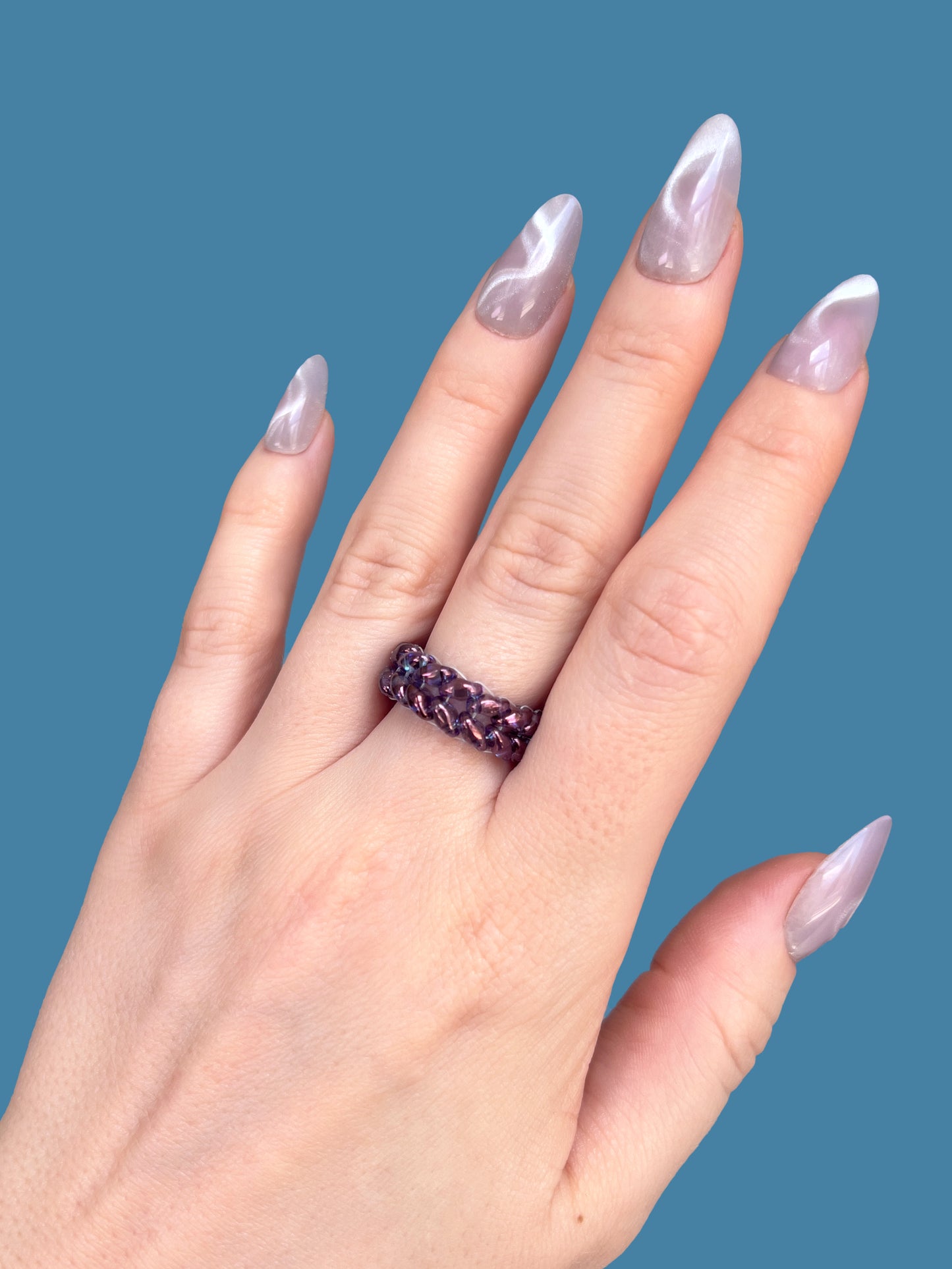 "Violette" Purple Braid Beaded Ring