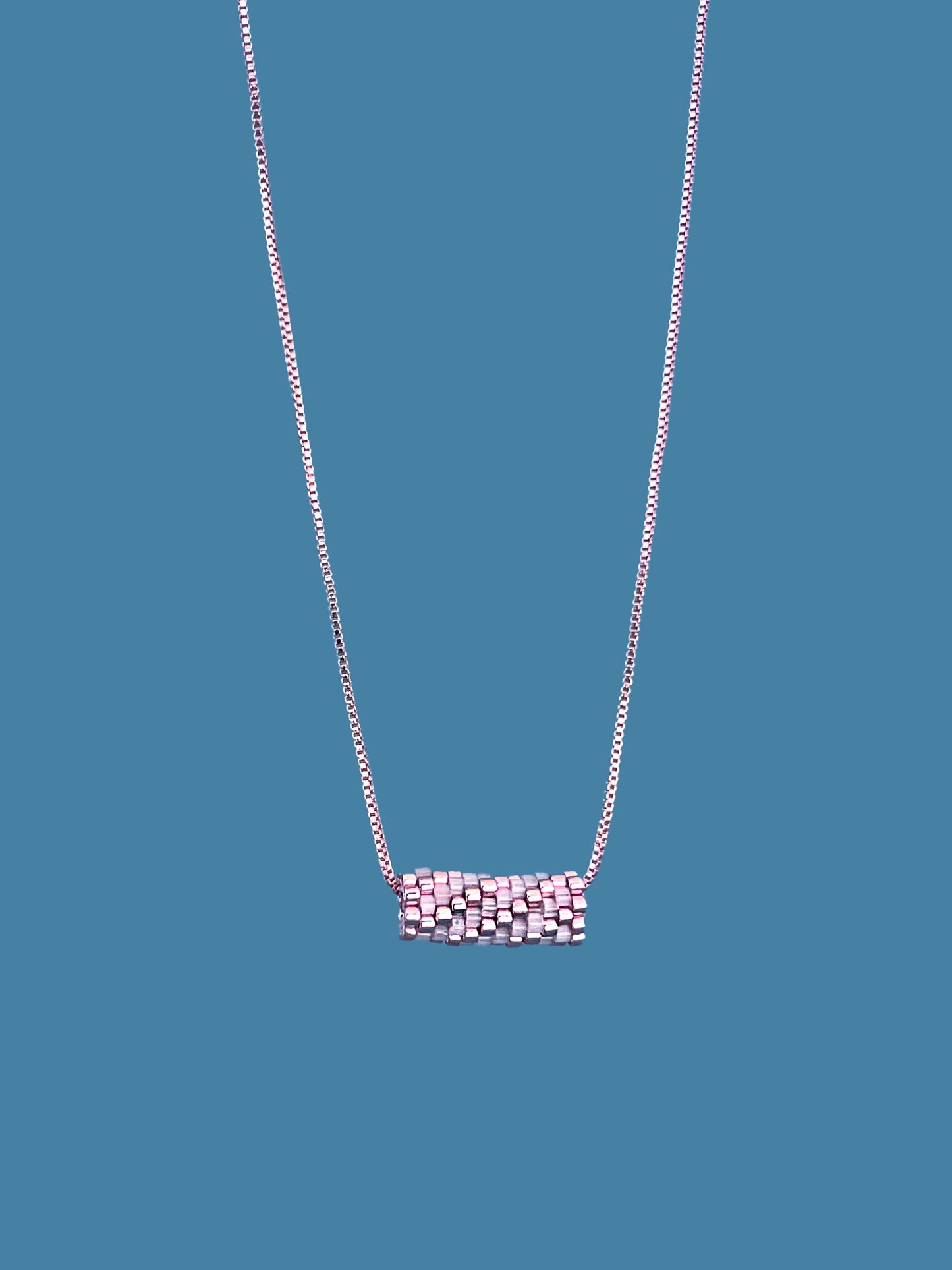 "Rosalie" Rose Gold and Satin Pink Tube Diagonal Pendant Necklace