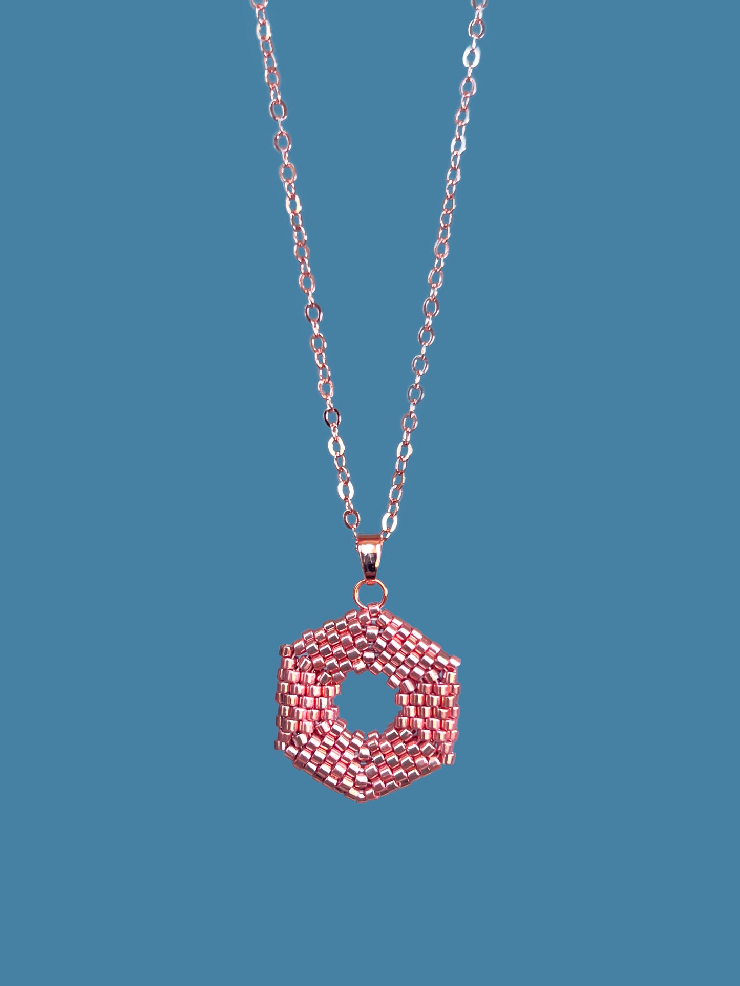 "Celestia Rose Gold" Hexagon Rose Gold Pendant Necklace