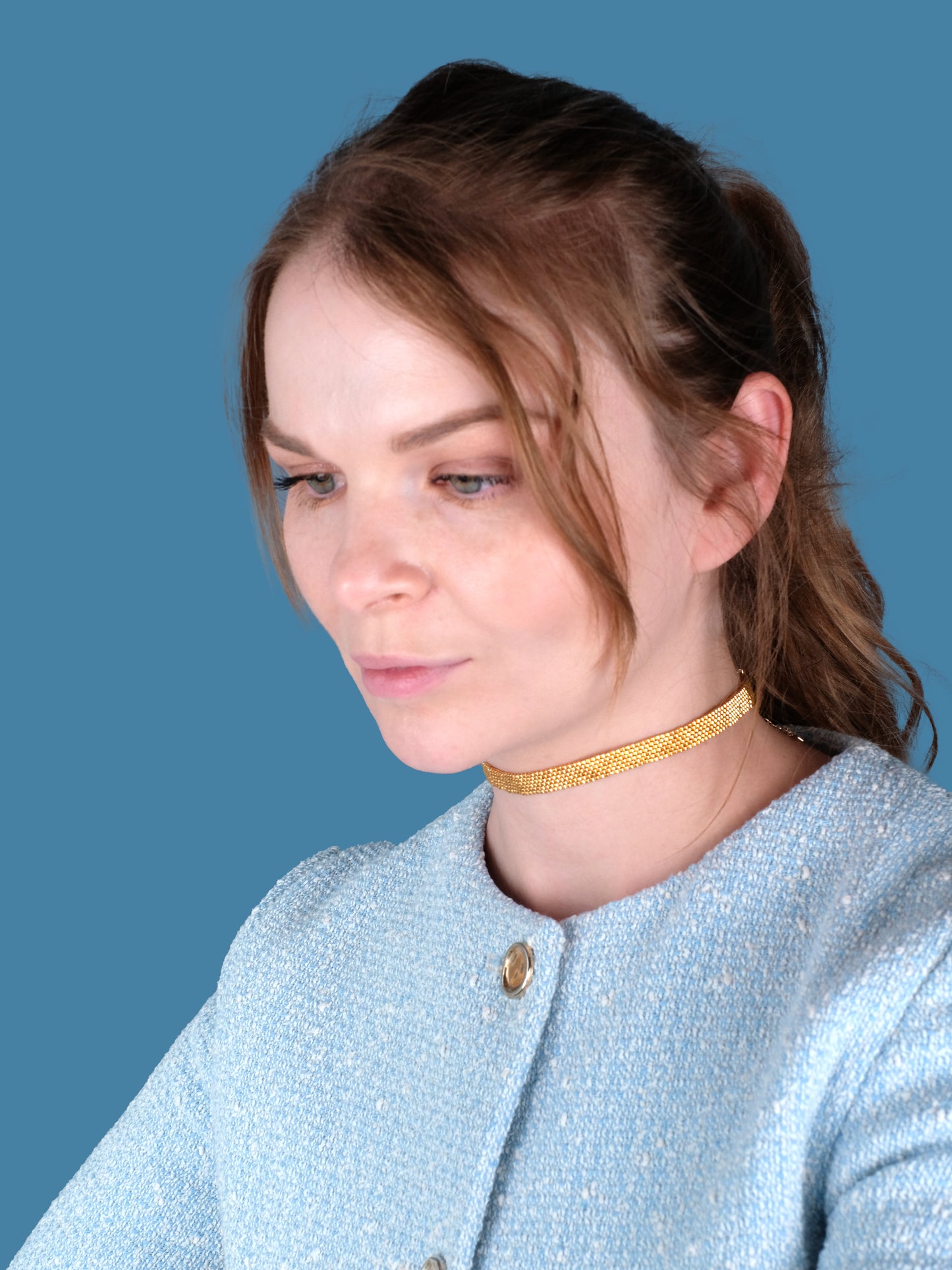 "Lustre" Wide Gold Plated Choker Necklace