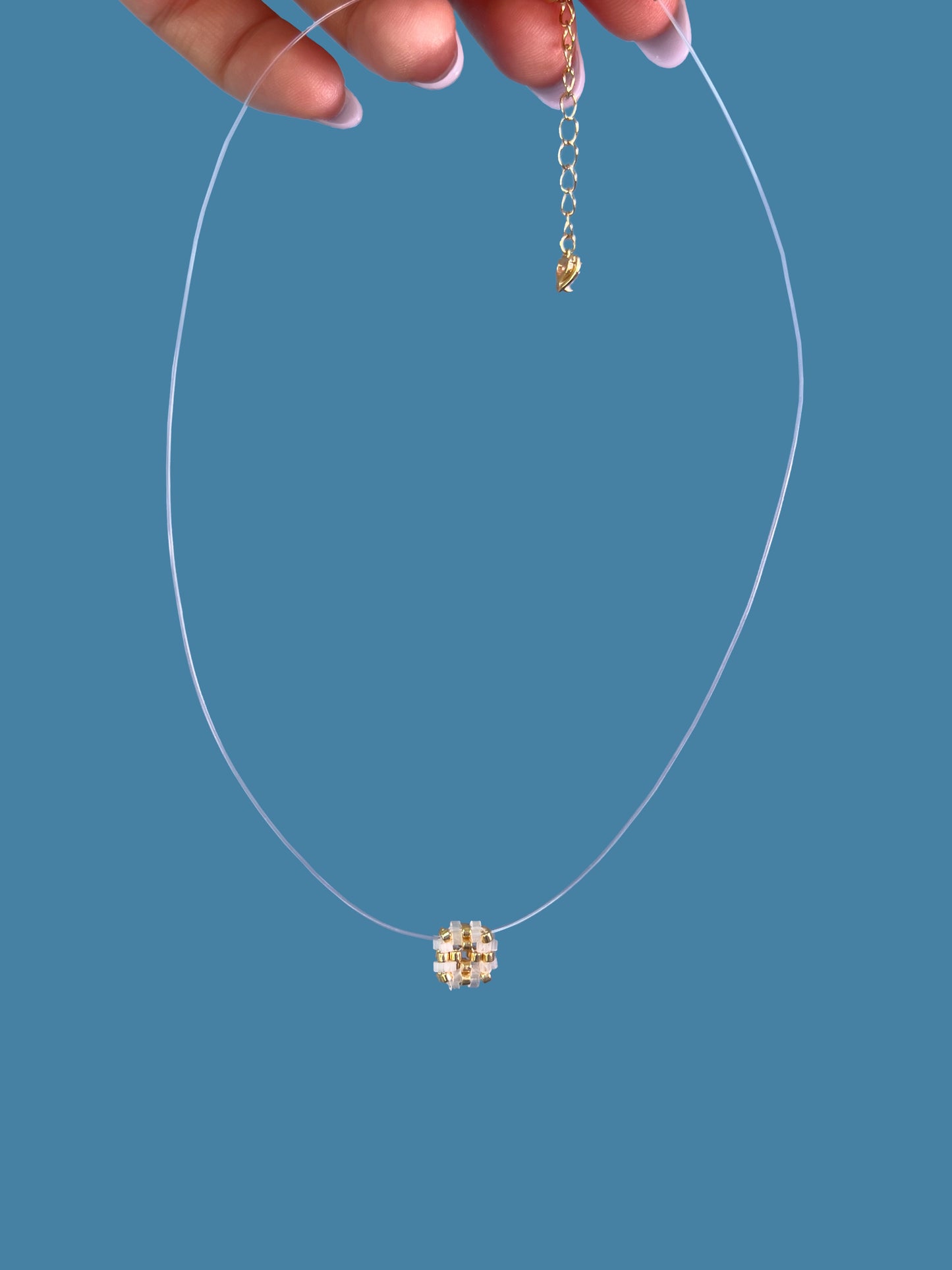 "Lina Gold" Necklace on a String: Gold and Creamy Satin Pendant