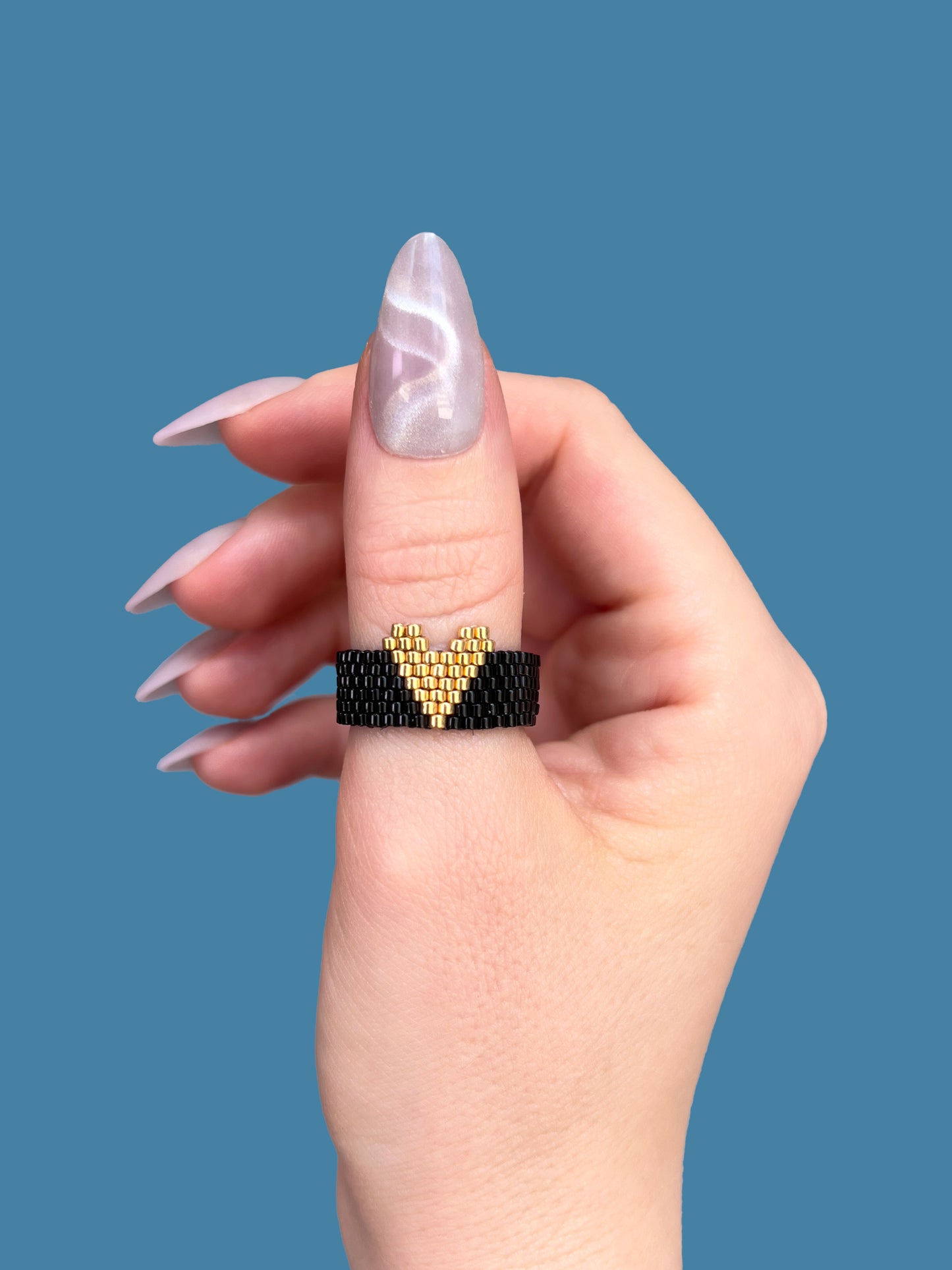 "Aurelia" Gold Heart Seed Bead Ring