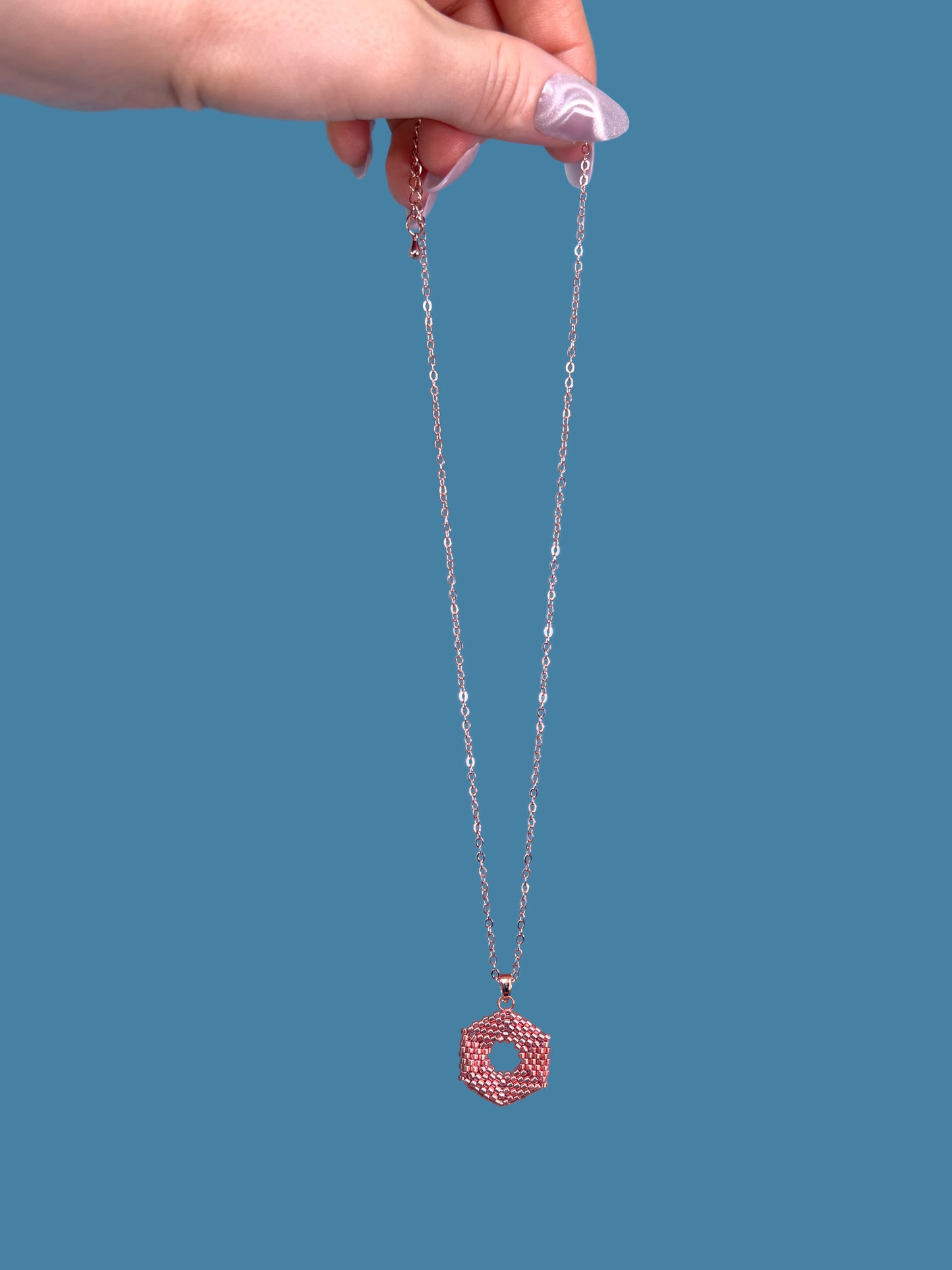 "Celestia Rose Gold" Hexagon Rose Gold Pendant Necklace