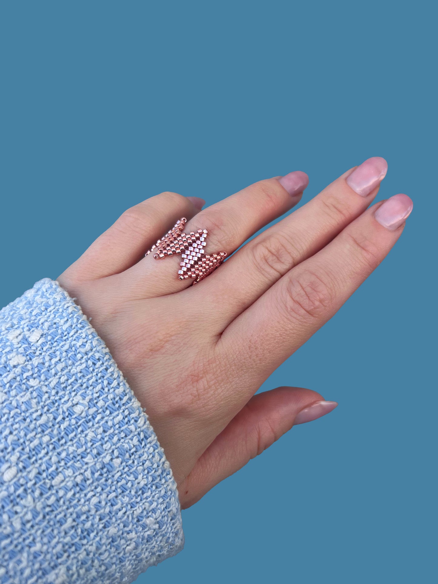 "Vivienne" Crown Rose Gold Seed Bead Ring