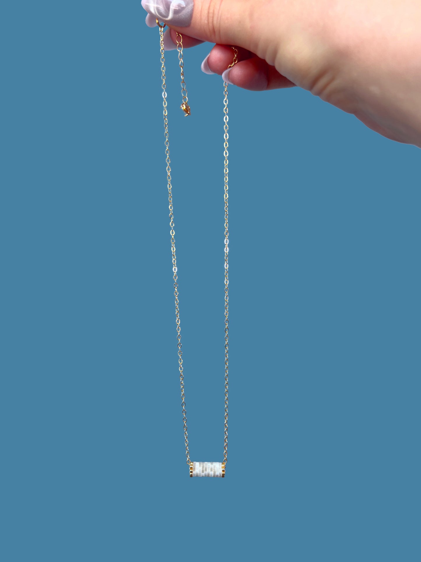 "Ivory" Creamy White Satin Tube Pendant Necklace