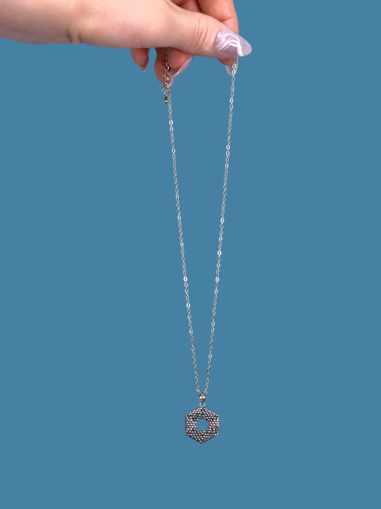 "Celestia Silver" Hexagon Silver Pendant Necklace