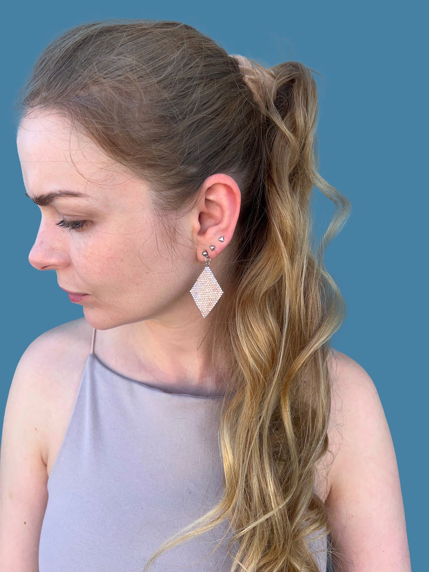 "Aria Blush" Rhombus Pink Satin Stud Earrings