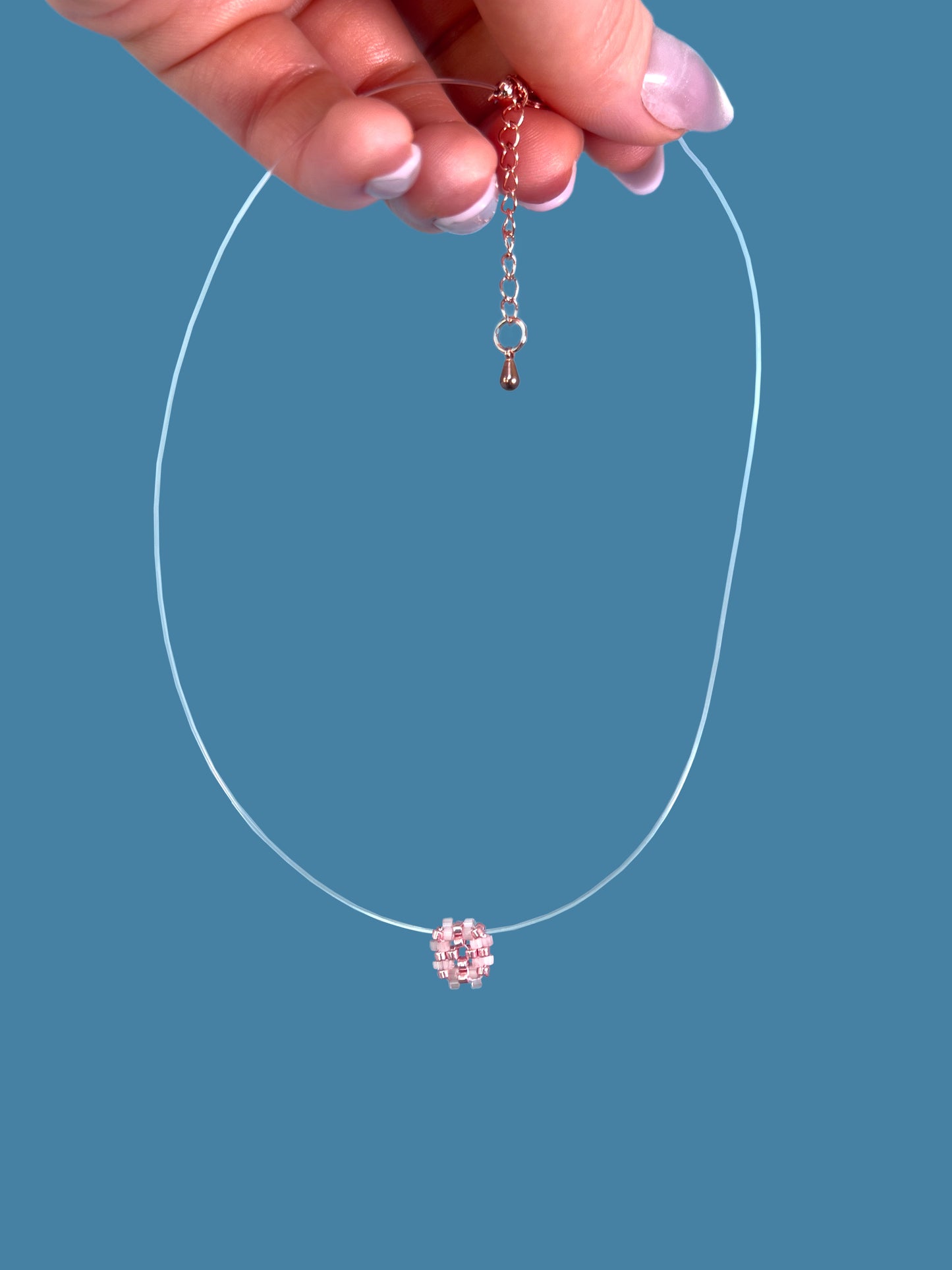 "Lina Rose Gold" Necklace on a String: Rose Gold and Satin Pink Pendant