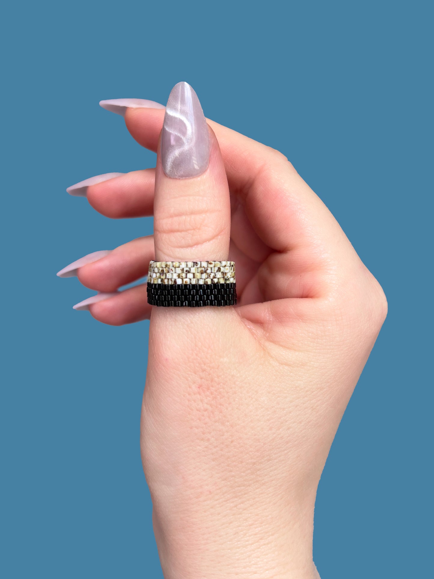 "Vesper" Stone and Black Seed Bead Ring