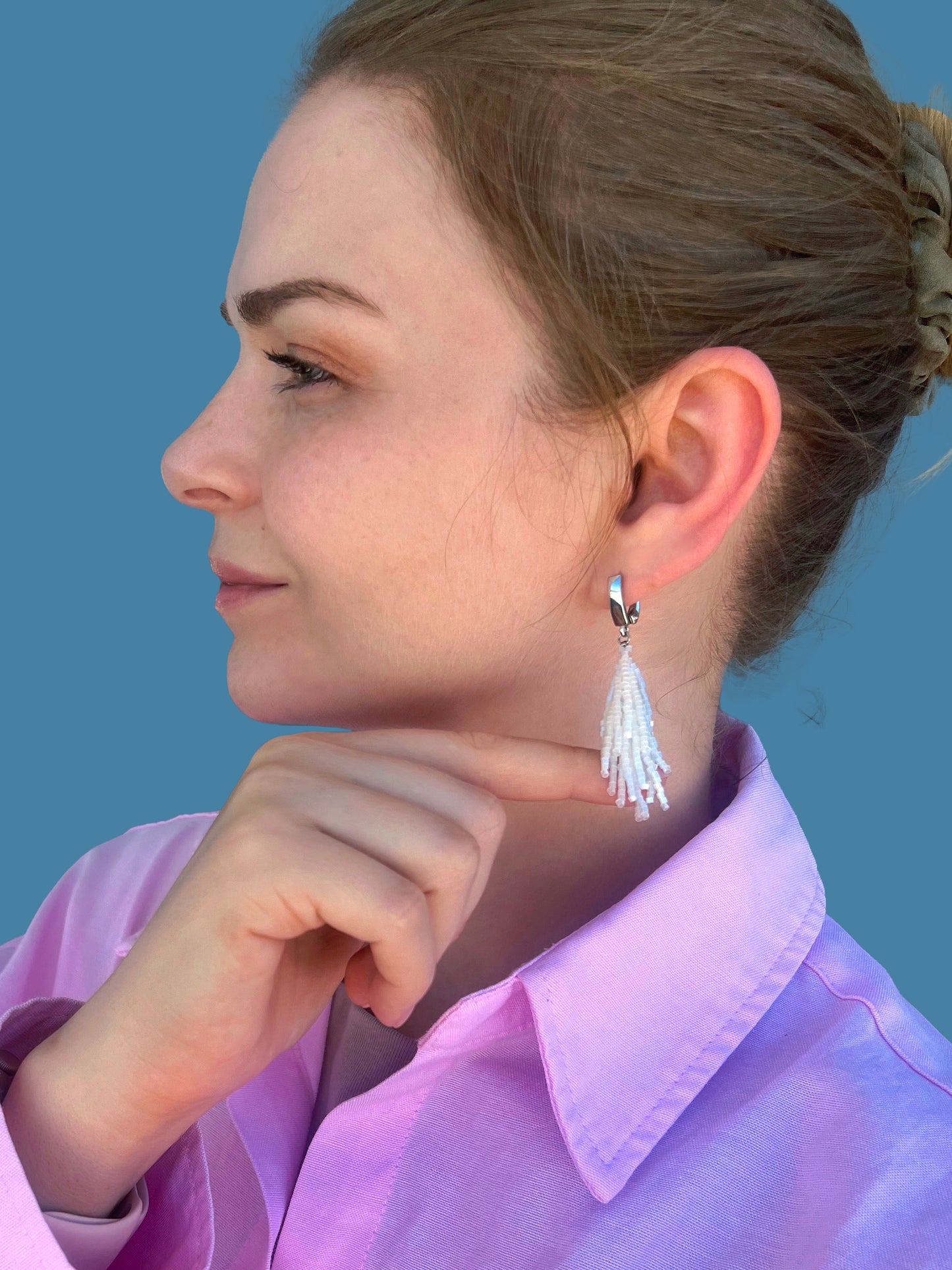 "Alba Frost" Snow White Satin Earrings