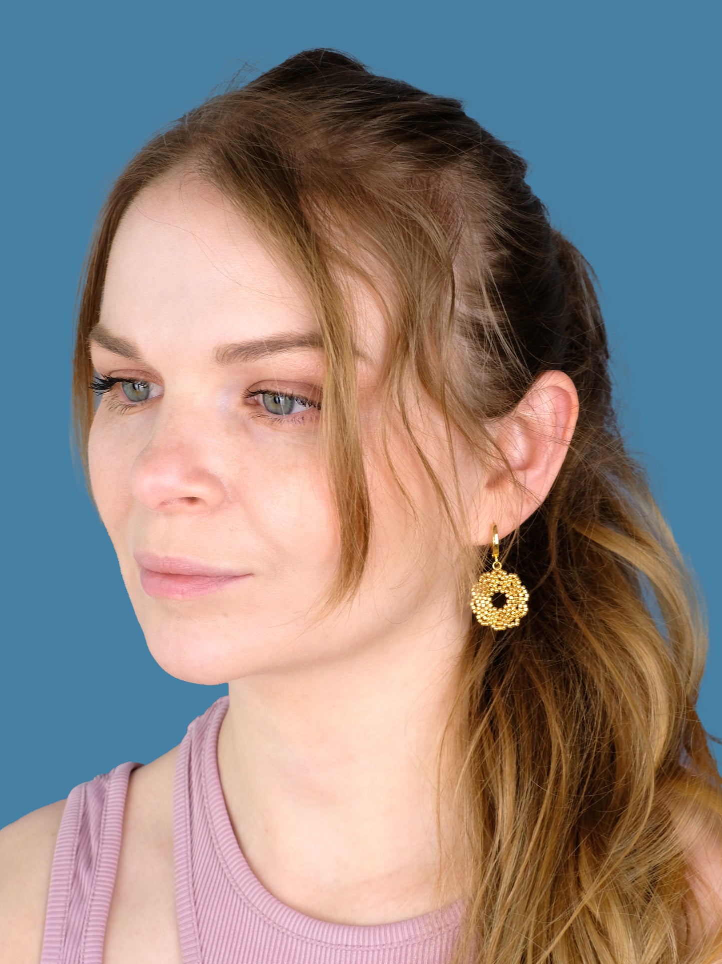 "Fleur Gold" Dangle Flower Gold Plated Earrings