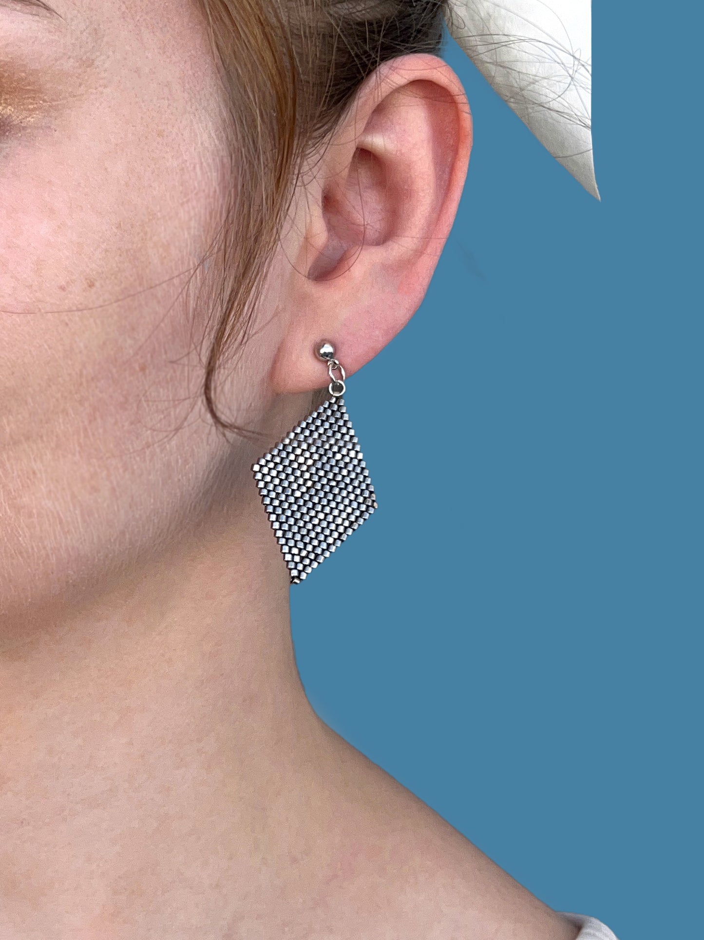 "Aria Silver" Rhombus Silver Stud Earrings