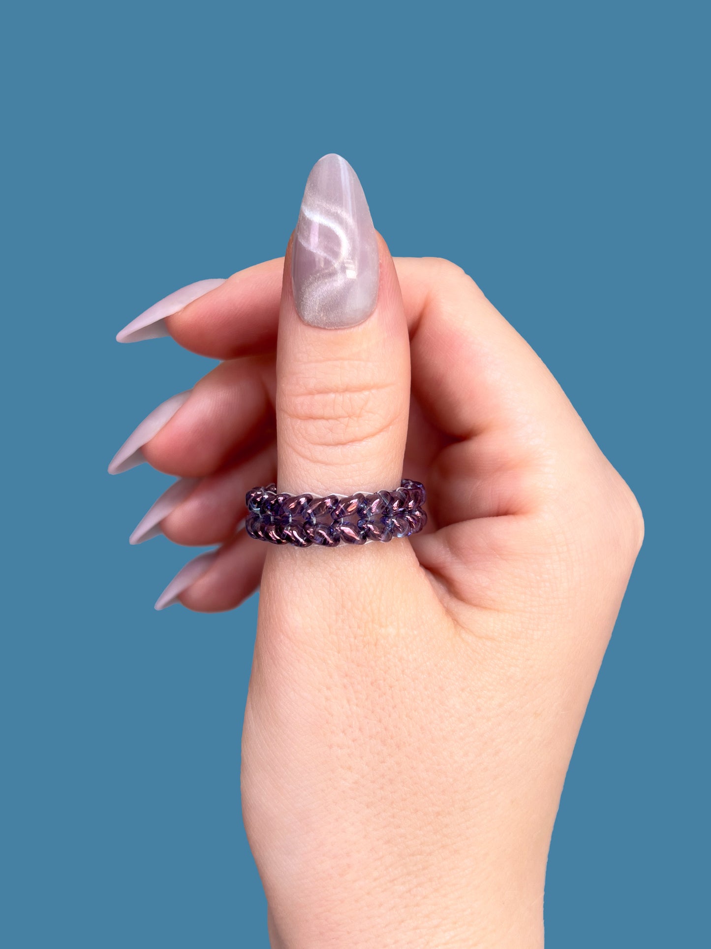 "Violette" Purple Braid Beaded Ring