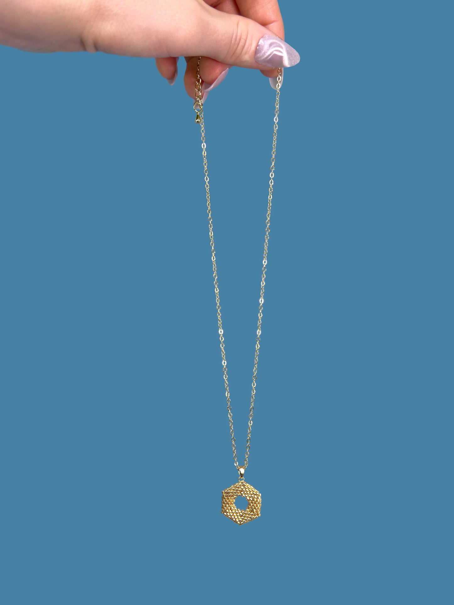 "Celestia Gold" Hexagon Gold Pendant Necklace
