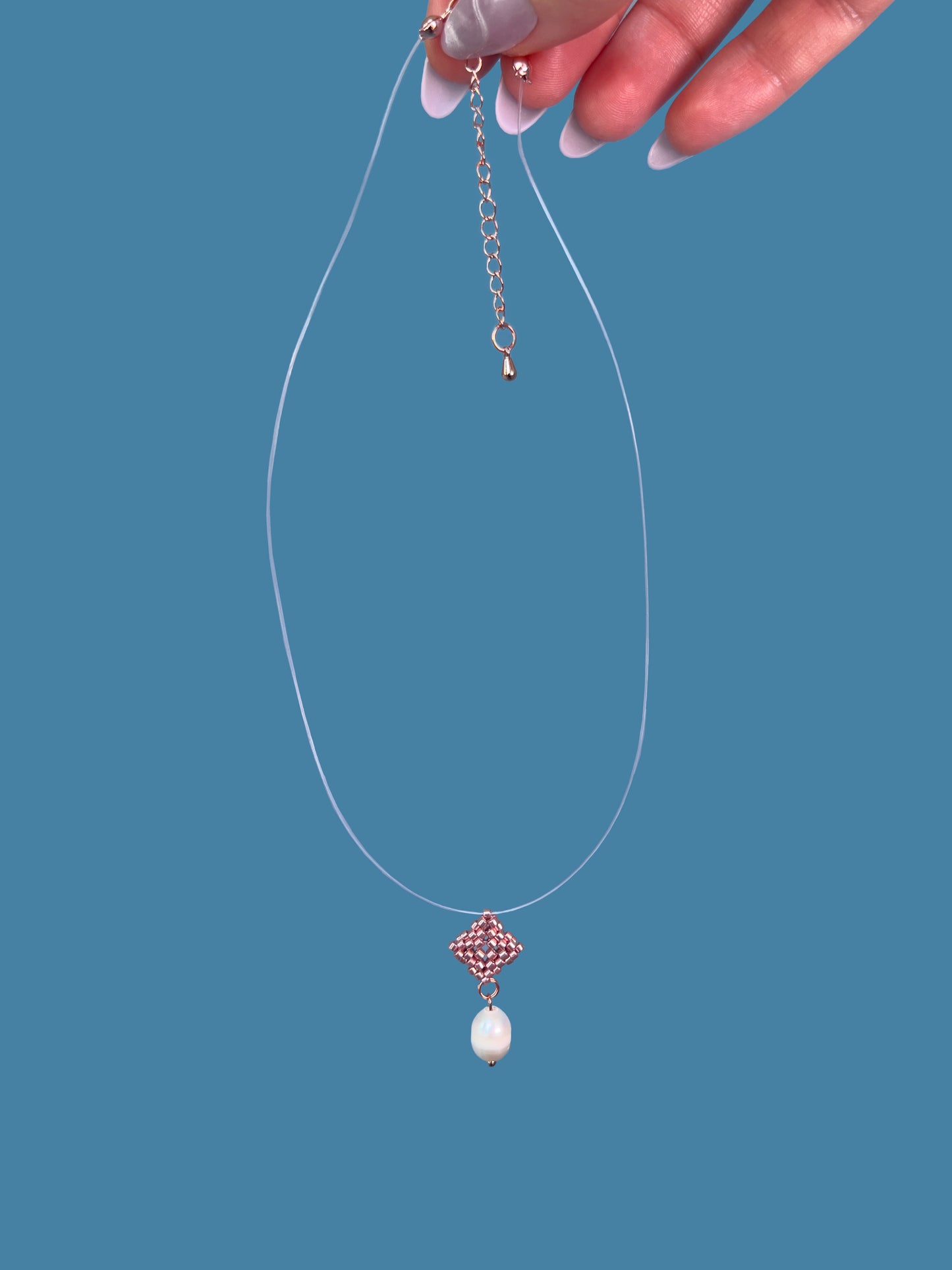 "Elise Rose Gold" Necklace on a String: Rose Gold Pendant with a Pearl