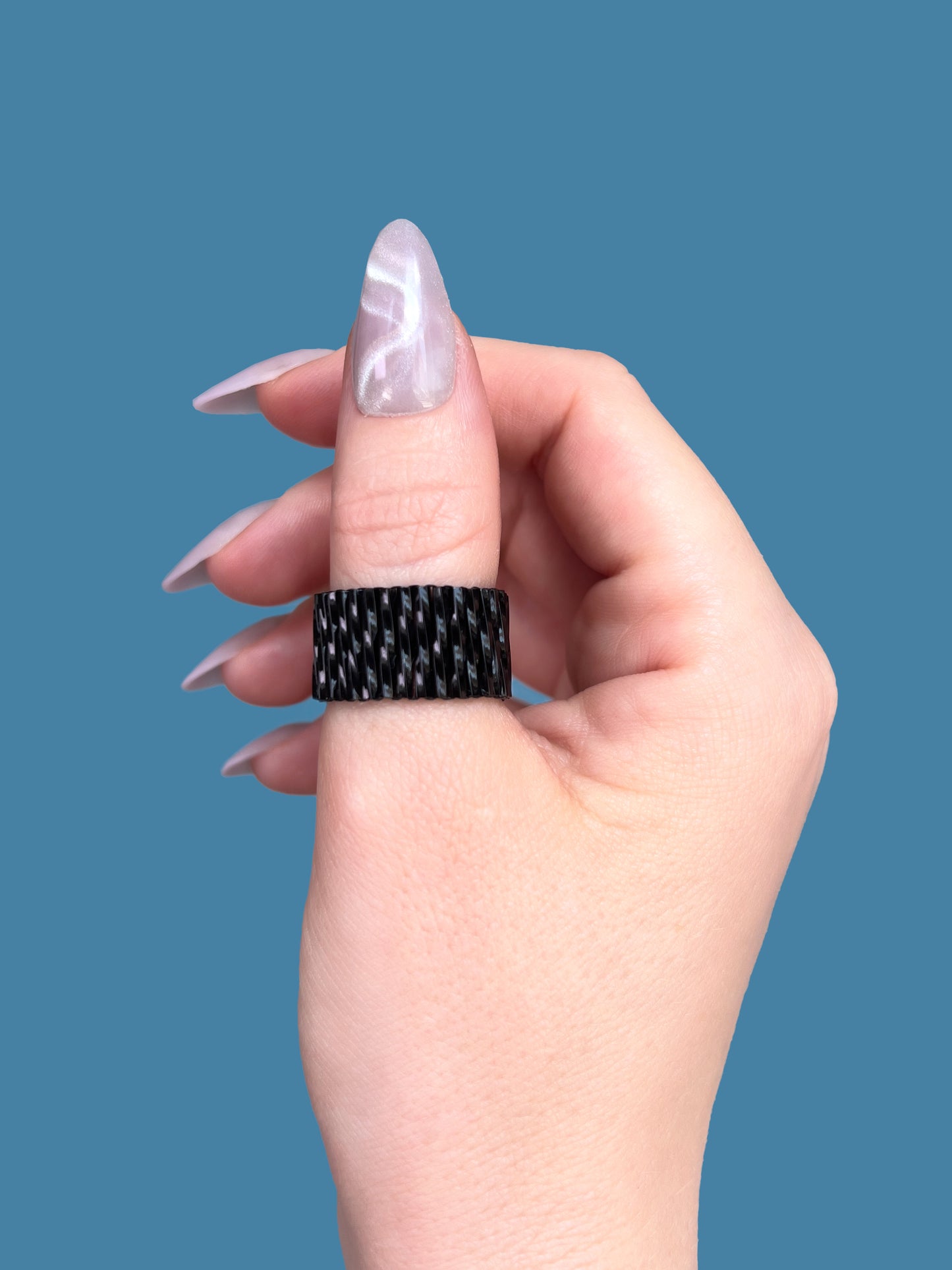 "Abyss" Black Bugle Seed Bead Ring