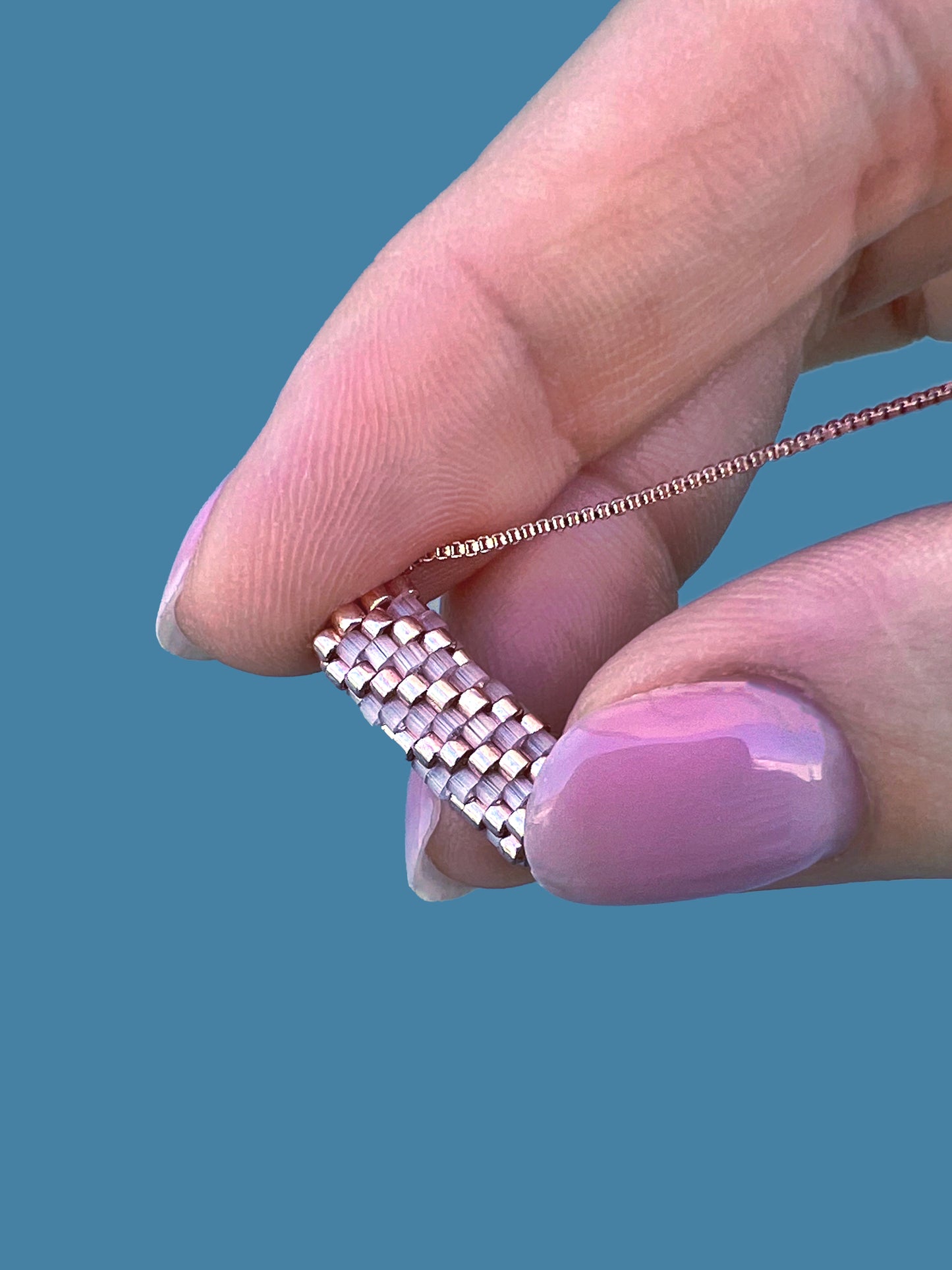 "Rosalie" Rose Gold and Satin Pink Tube Diagonal Pendant Necklace
