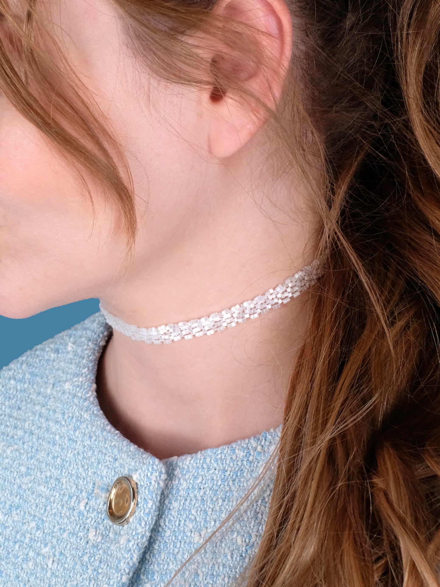 "Crystal Lace" Snowflake White Satin Lace Choker Necklace