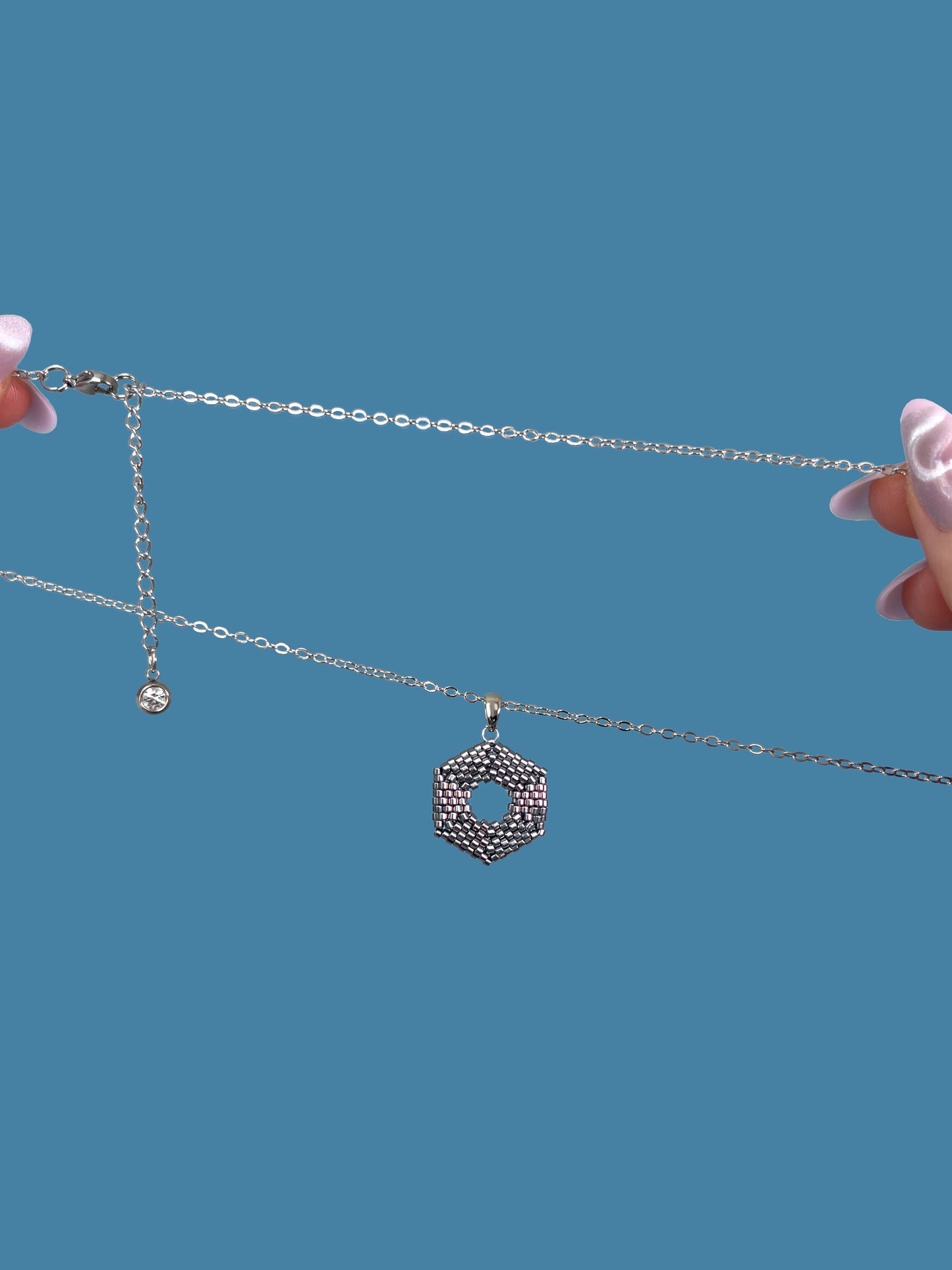 "Celestia Silver" Hexagon Silver Pendant Necklace
