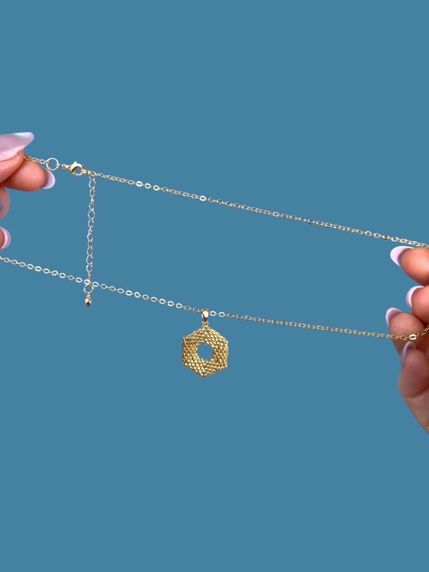 "Celestia Gold" Hexagon Gold Pendant Necklace