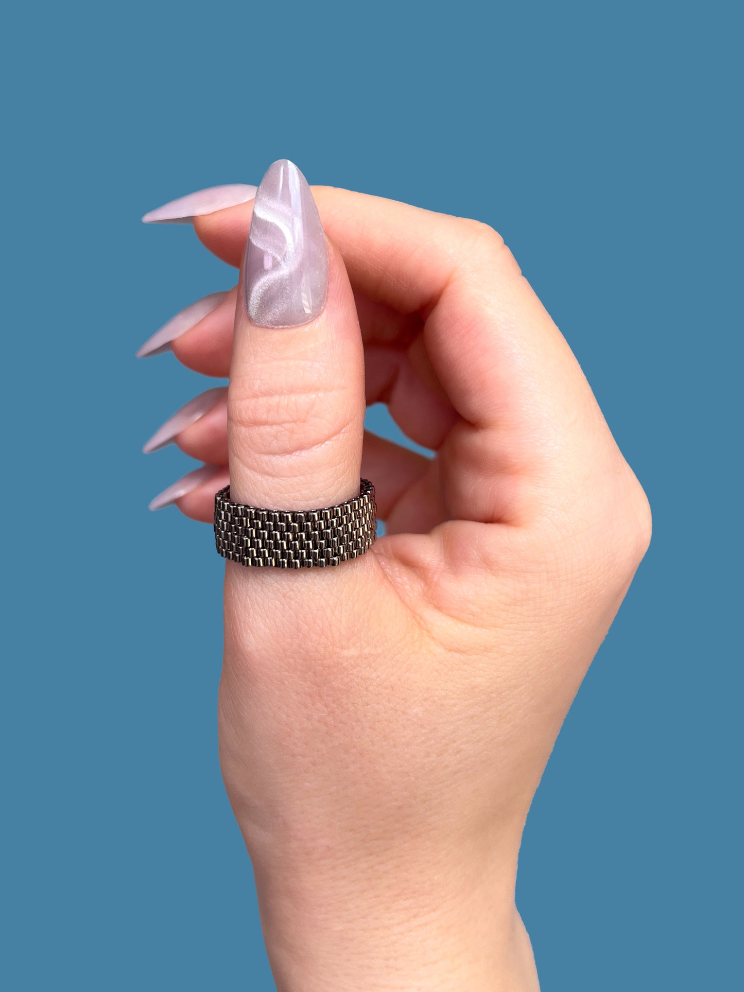 "Stella" Dark Silver Seed Bead Ring