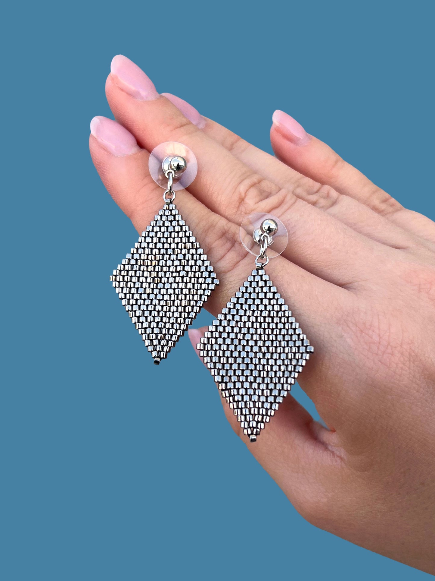 "Aria Silver" Rhombus Silver Stud Earrings
