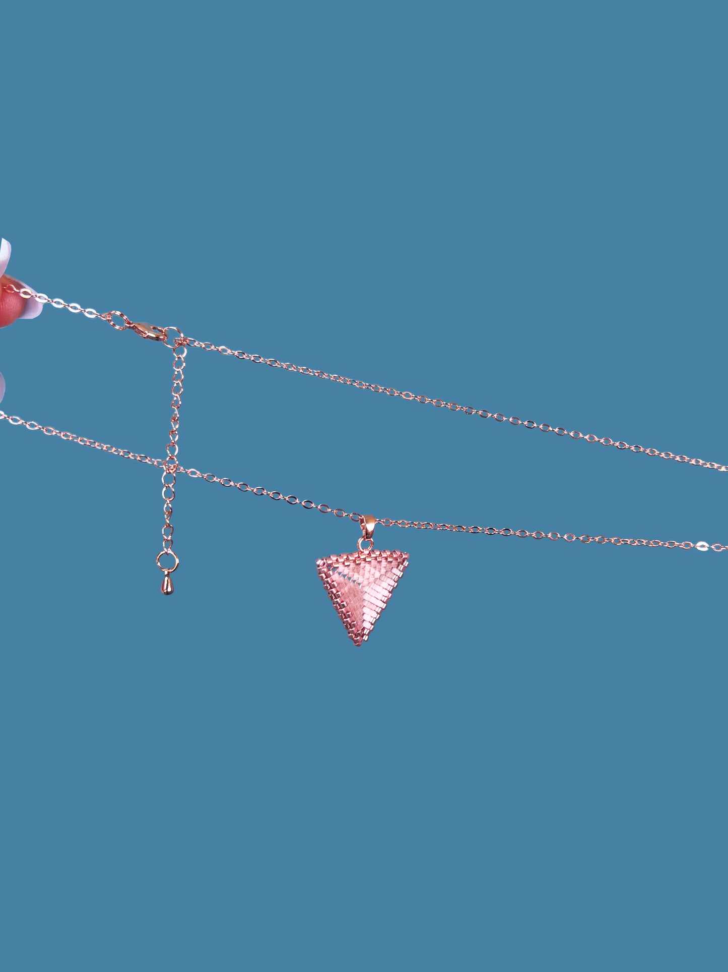 "Astra Pink" Rose Gold and Satin Pink Triangle Pendant Necklace
