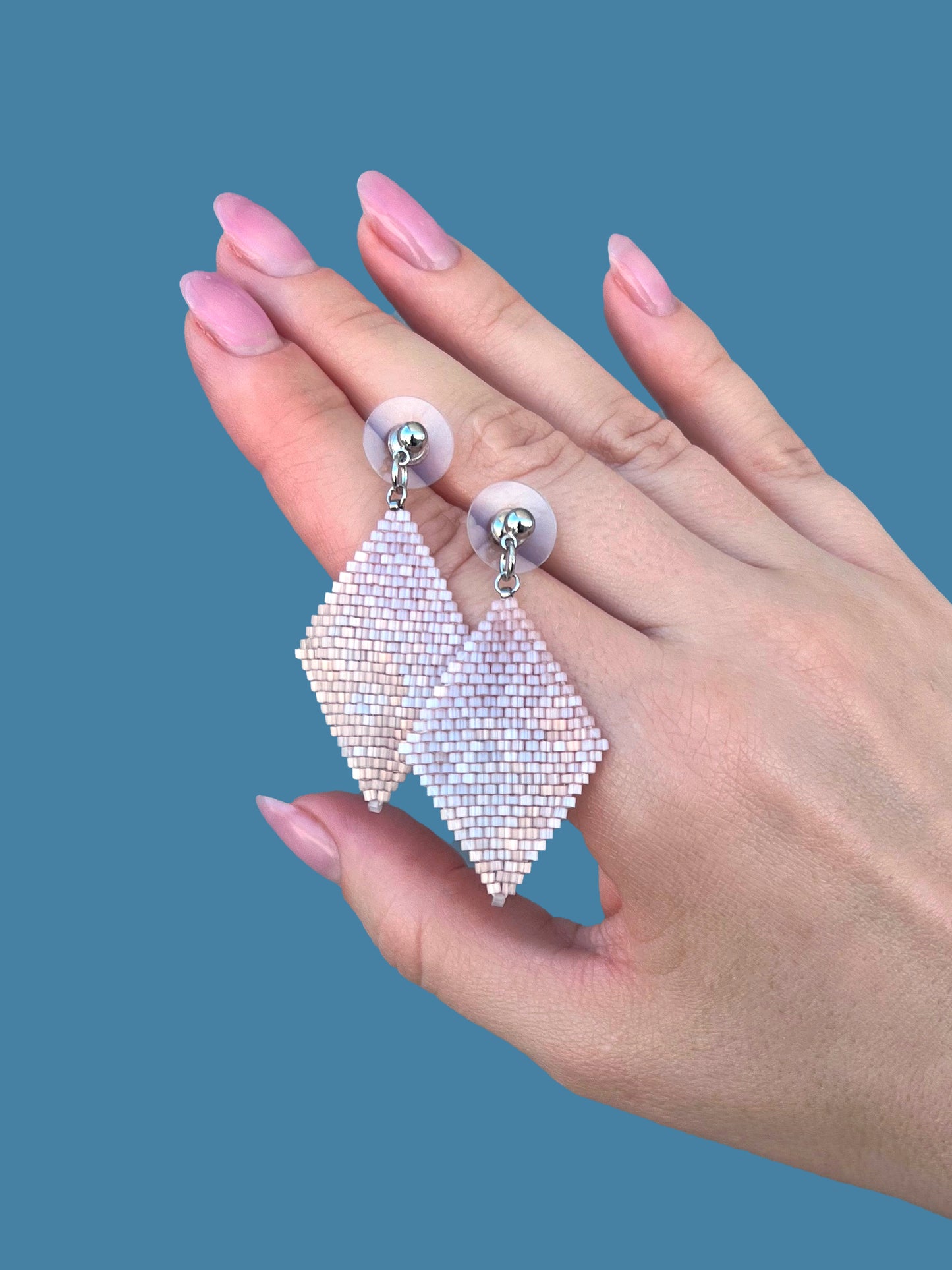 "Aria Blush" Rhombus Pink Satin Stud Earrings
