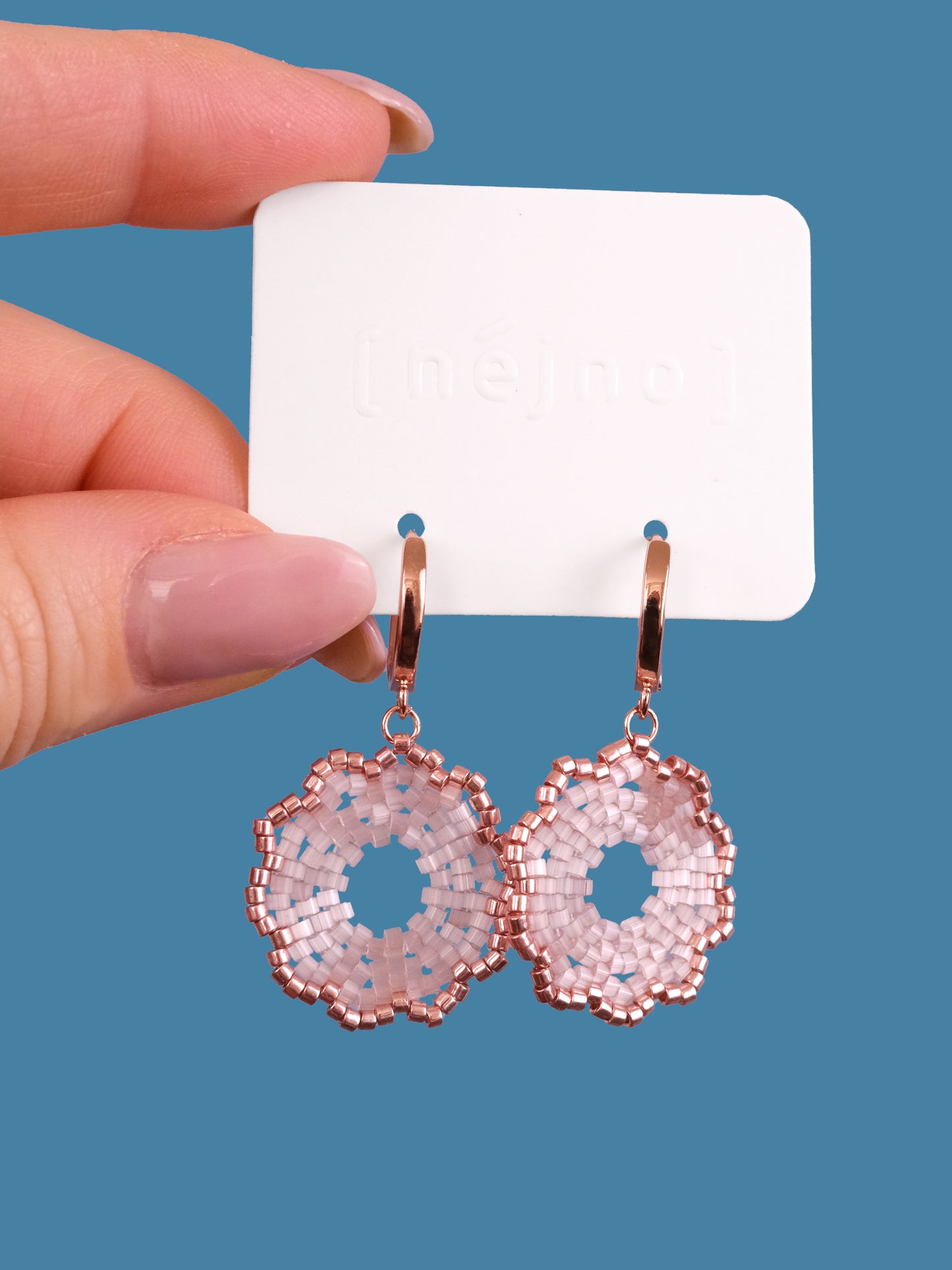 "Fleur Pink" Dangle Flower Rose Gold and Pink Satin Earrings