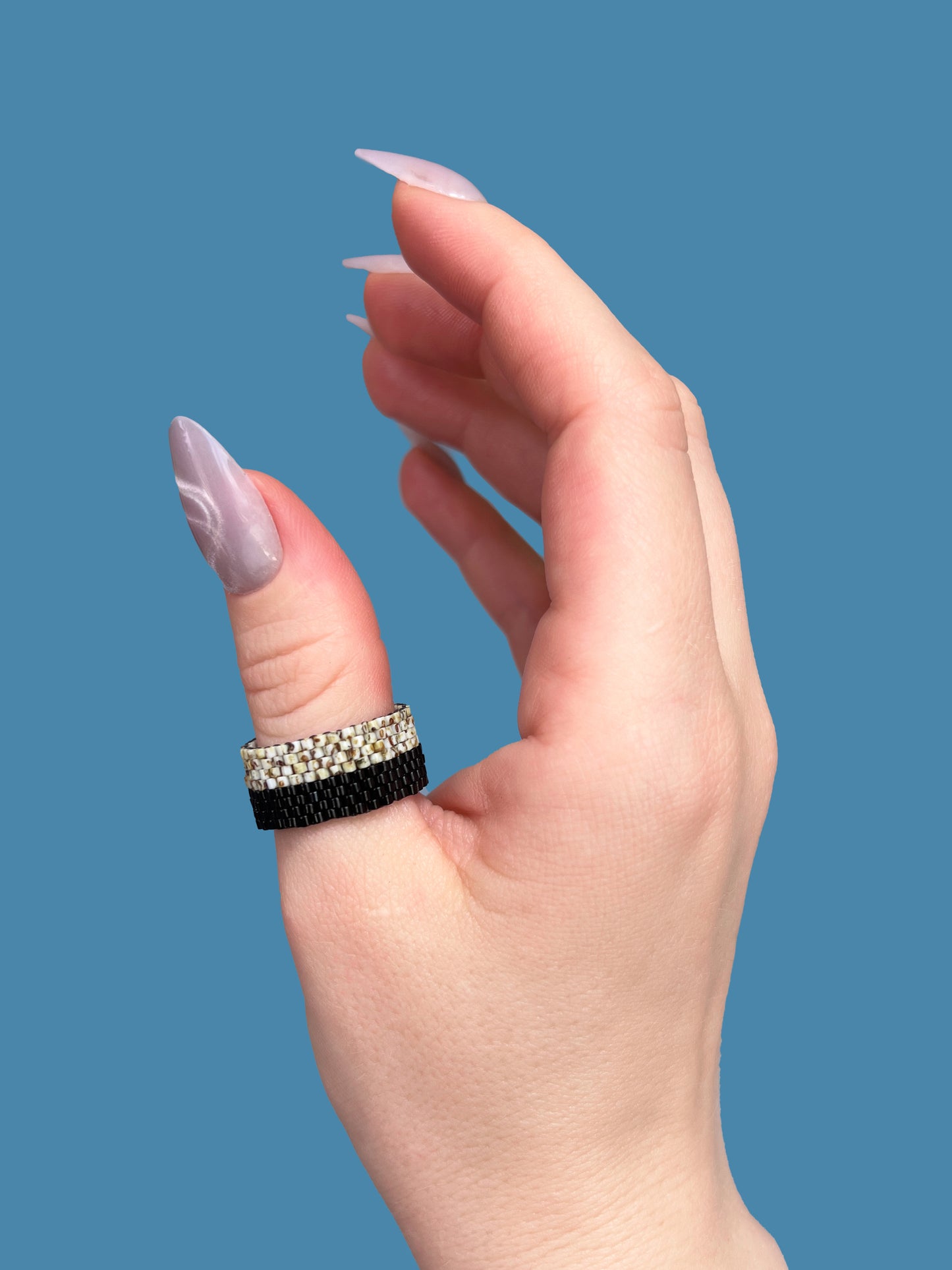 "Vesper" Stone and Black Seed Bead Ring