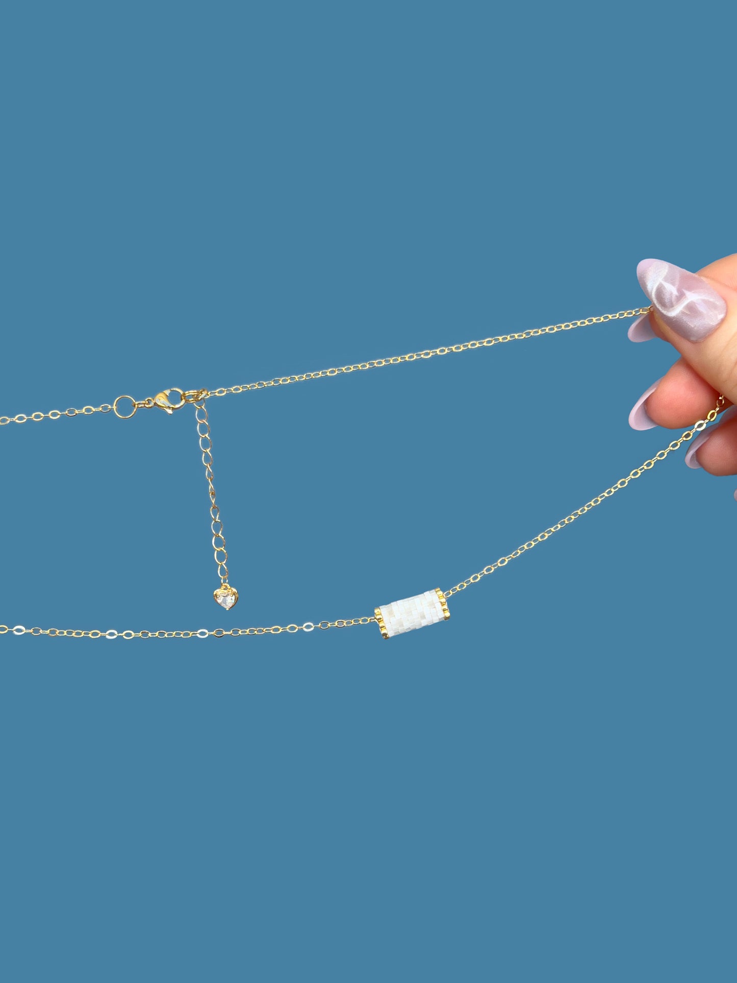 "Ivory" Creamy White Satin Tube Pendant Necklace