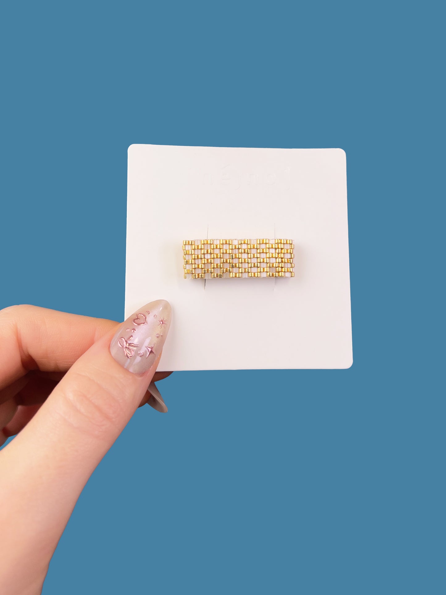 "Dahlia" Gold and Creamy Checkers Seed Bead Ring