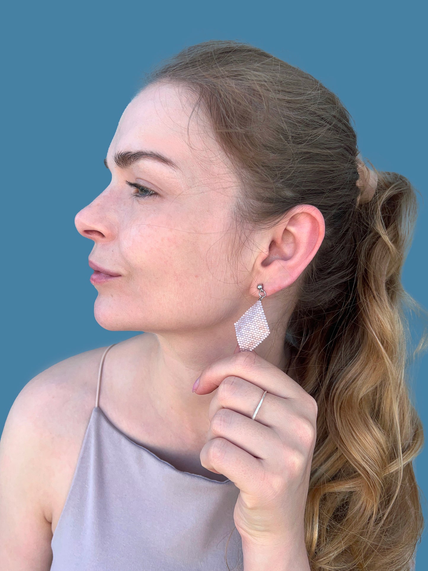 "Aria Blush" Rhombus Pink Satin Stud Earrings