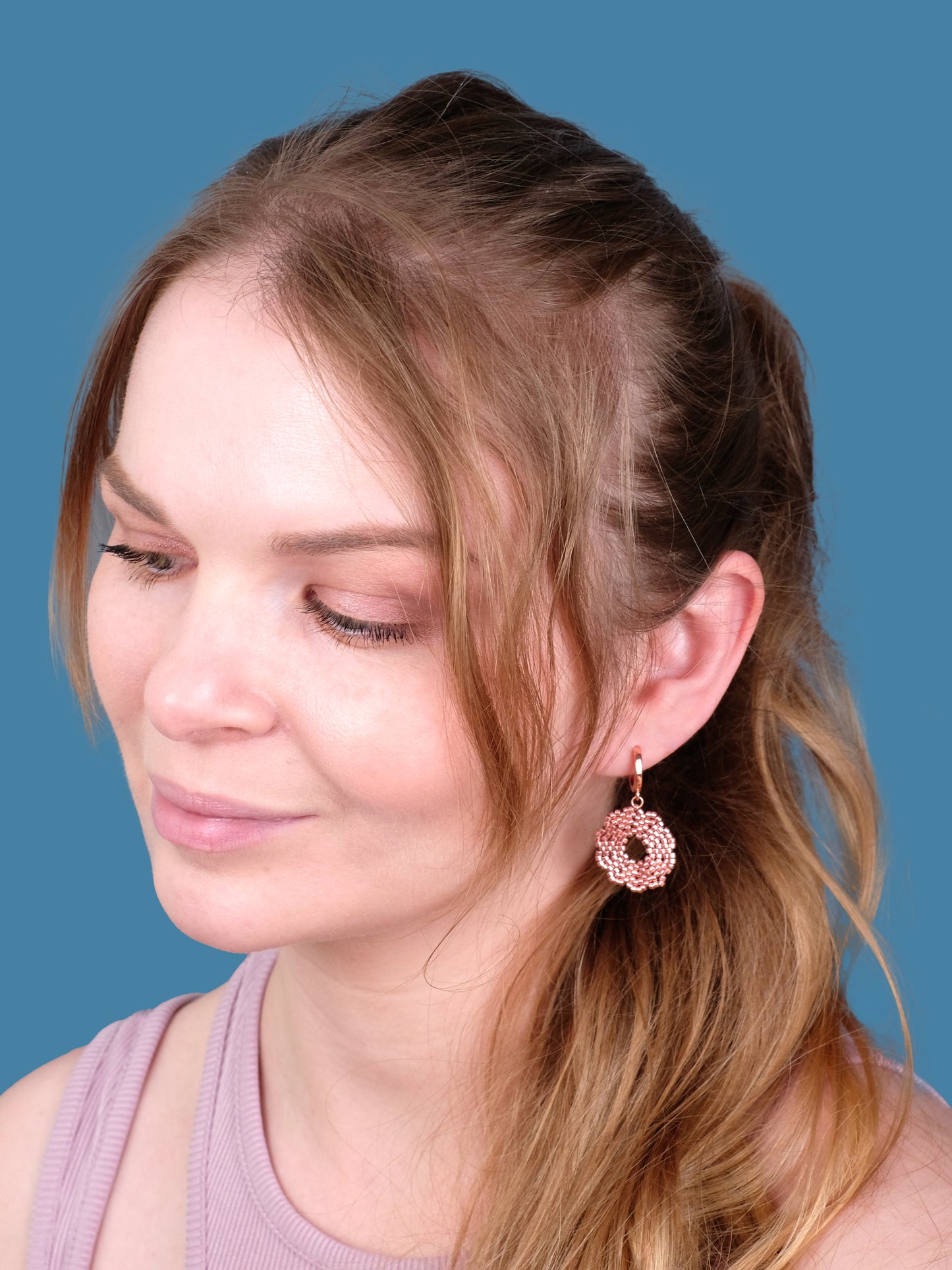 "Fleur Rose Gold" Dangle Flower Rose Gold Earrings