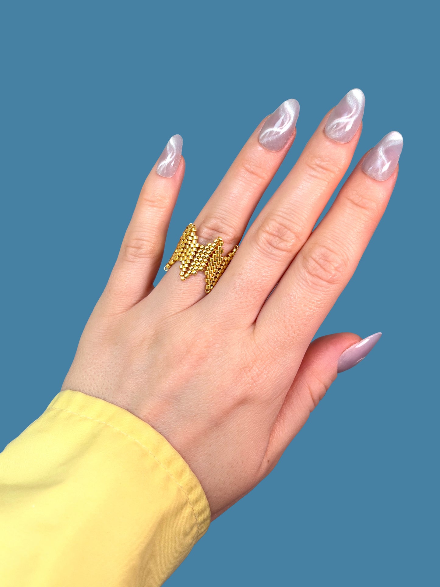 "Regina" Crown Gold Seed Bead Ring