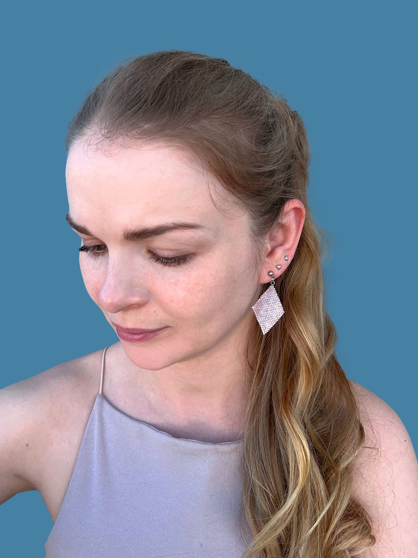 "Aria Blush" Rhombus Pink Satin Stud Earrings