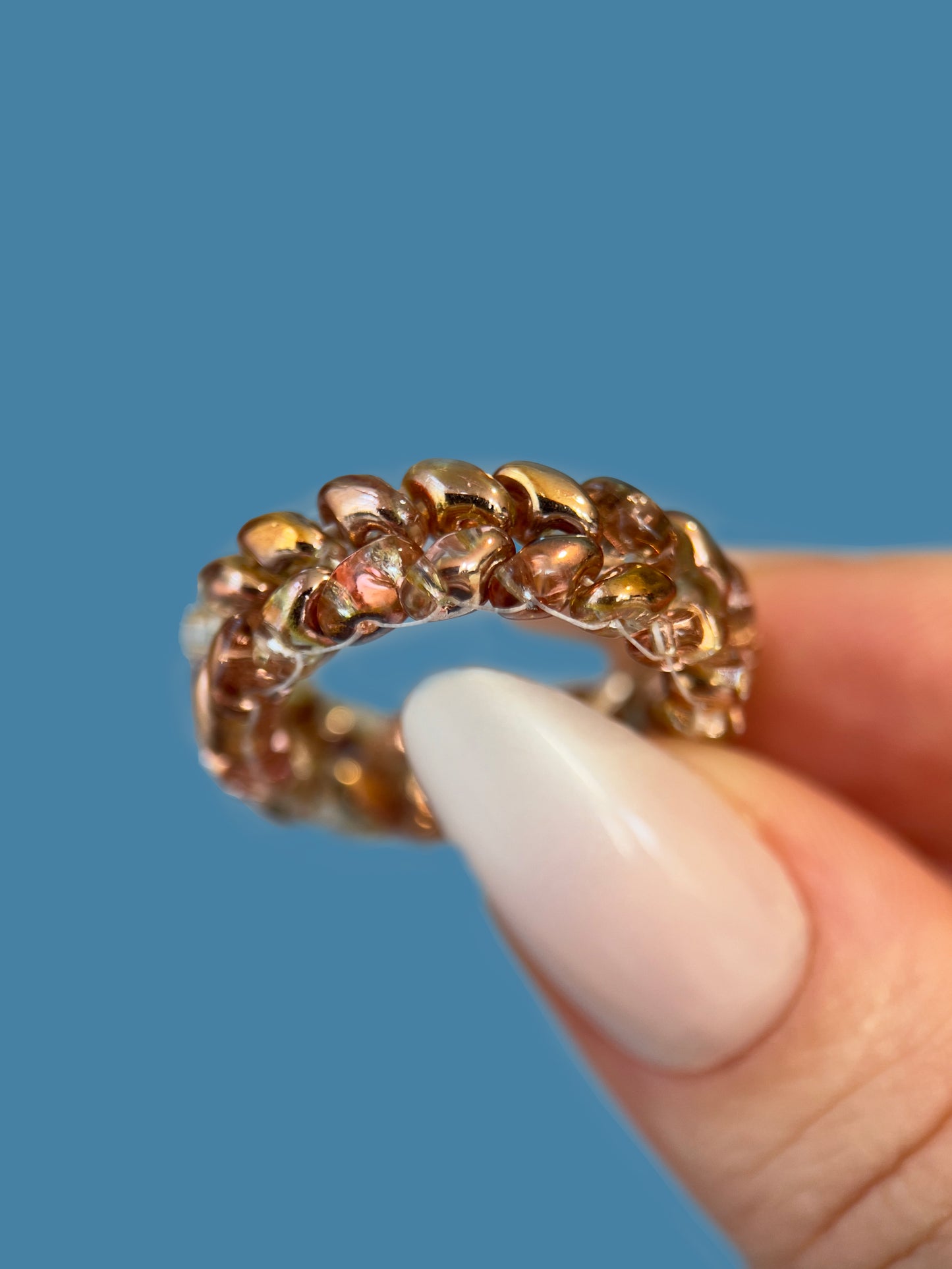 "Elysia" Gold Topaz Braid Beaded Ring