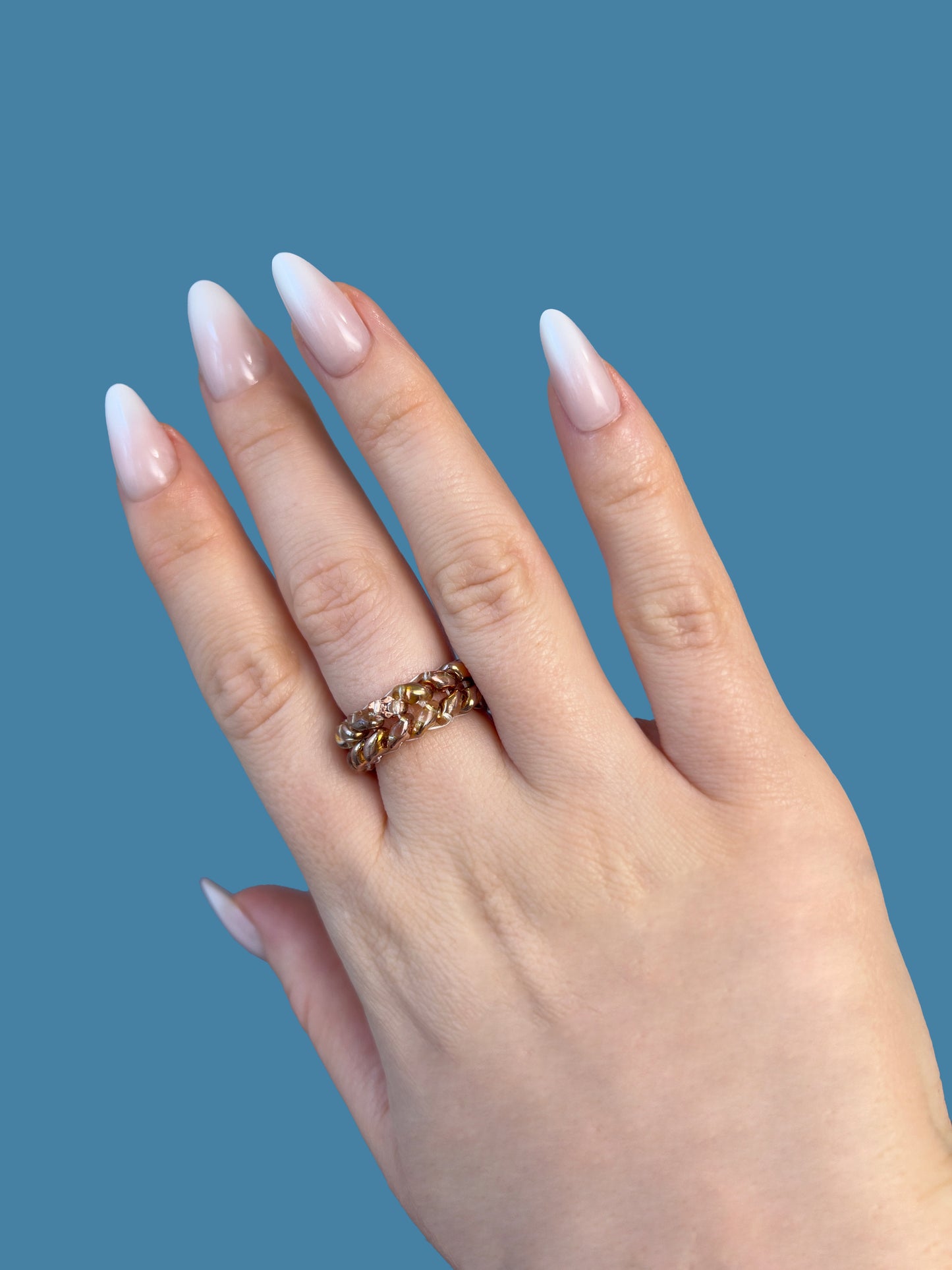 "Elysia" Gold Topaz Braid Beaded Ring