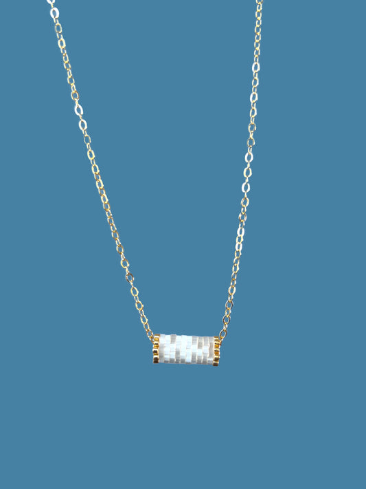 "Ivory" Creamy White Satin Tube Pendant Necklace