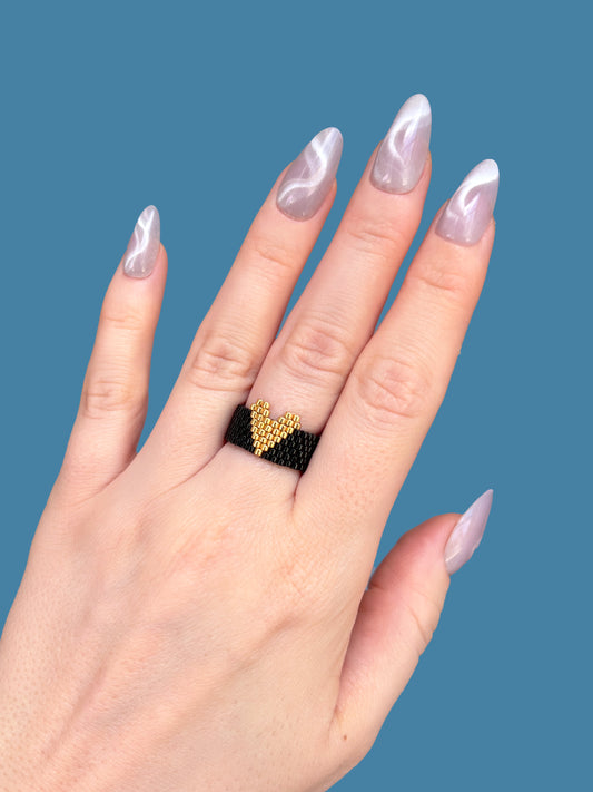 "Aurelia" Gold Heart Seed Bead Ring