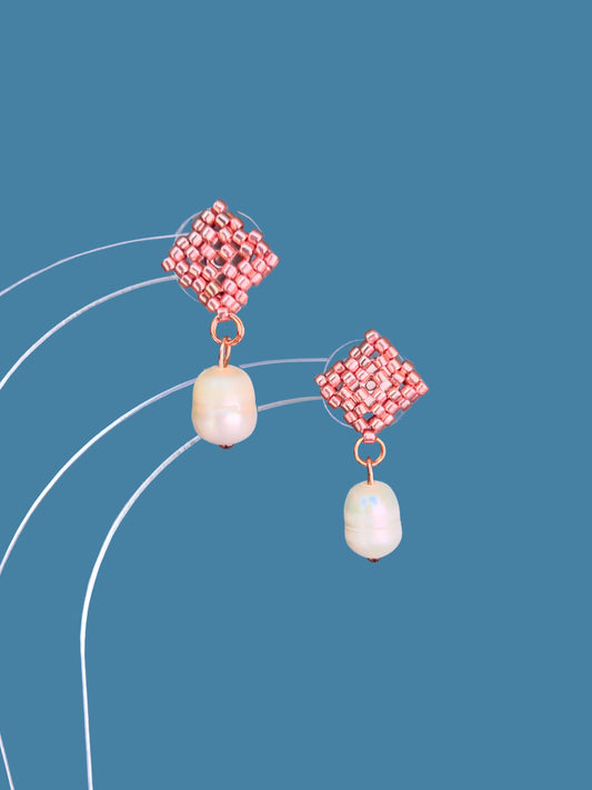 "Elise Rose Gold" Rose Gold Plated Stud Earrings with a Pearl