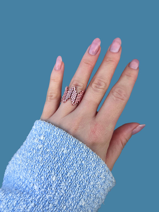 "Vivienne" Crown Rose Gold Seed Bead Ring