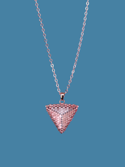 "Astra Pink" Rose Gold and Satin Pink Triangle Pendant Necklace